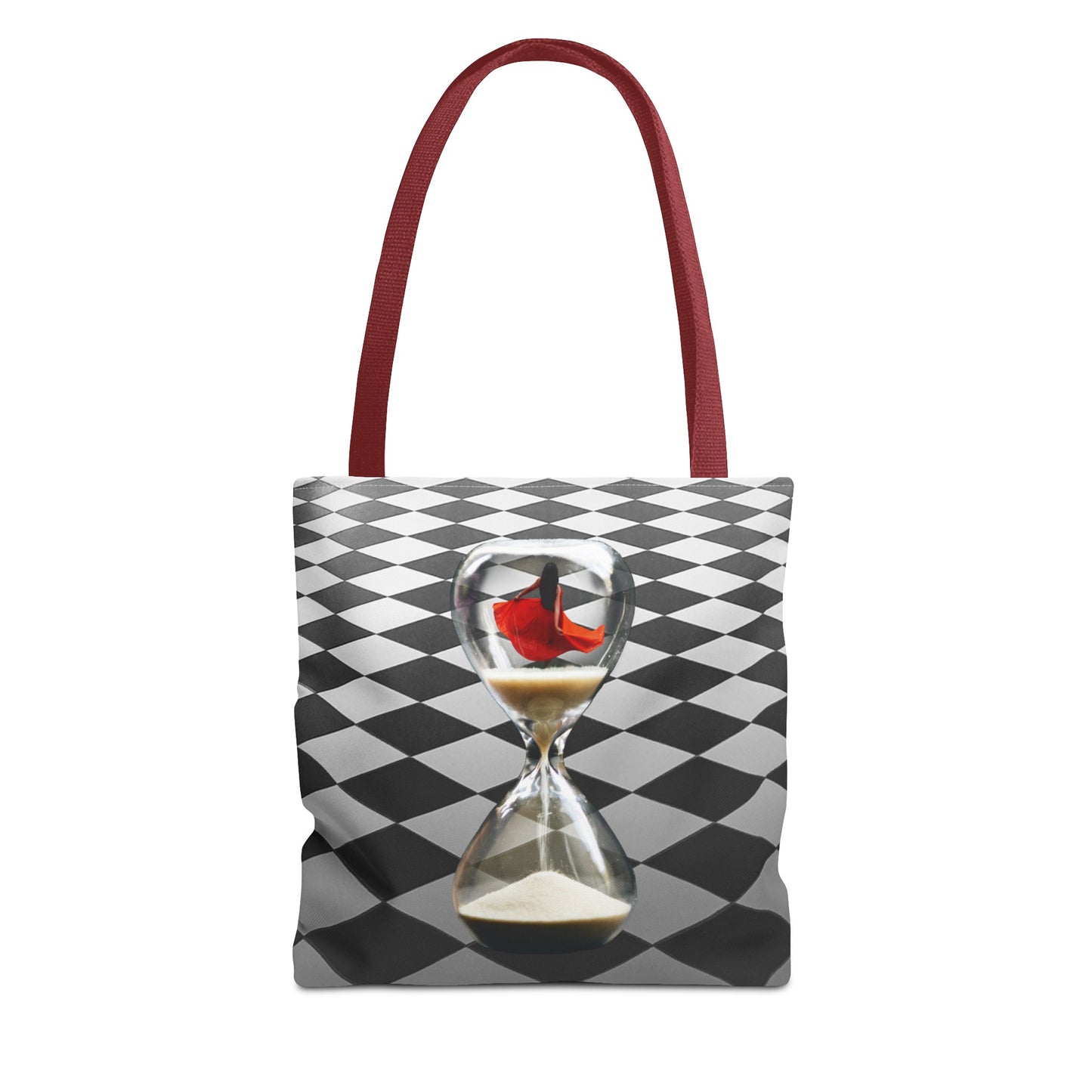 Red Dress Dancer Tote Bag - Surreal Art Checkerboard Design - Dance Through Life