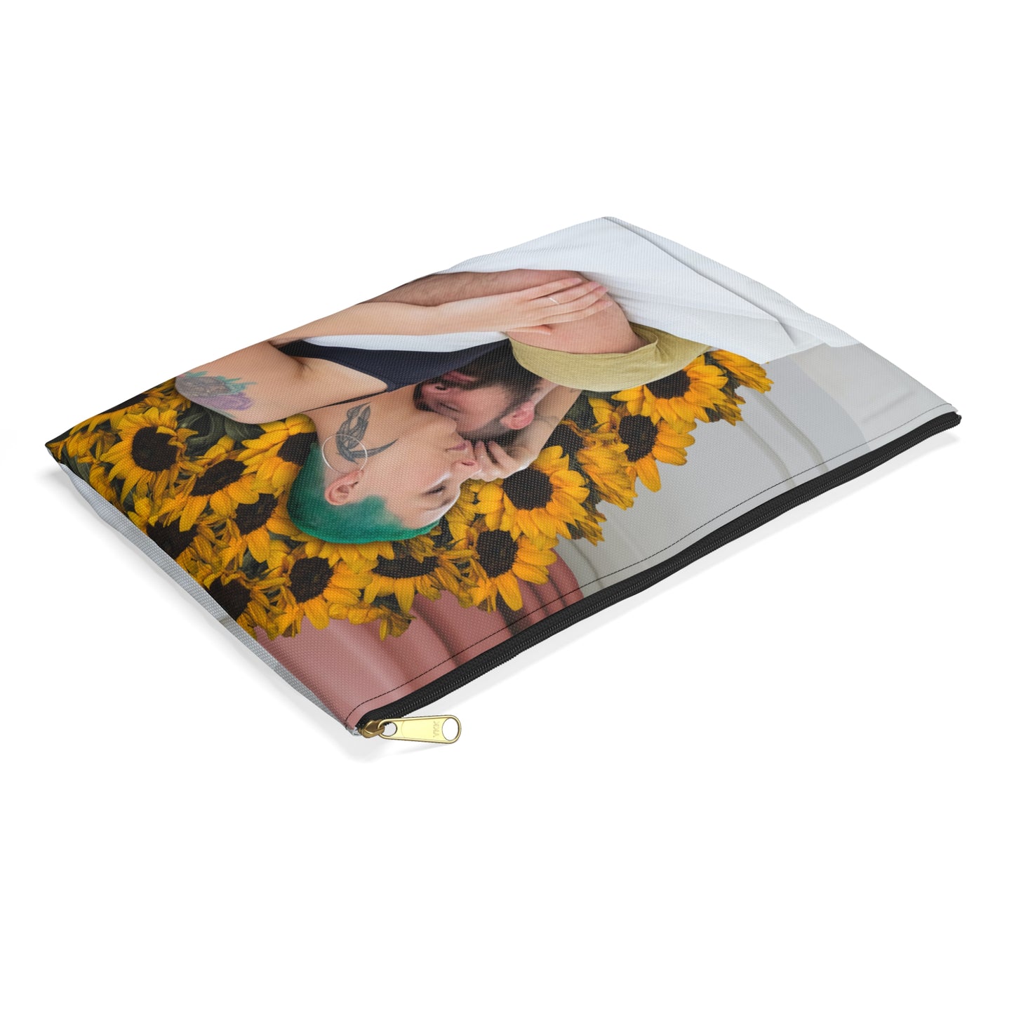 Loving Couple & Sunflowers Accessory Pouch - Surreal Artwork "Sunflowers In Your Room"