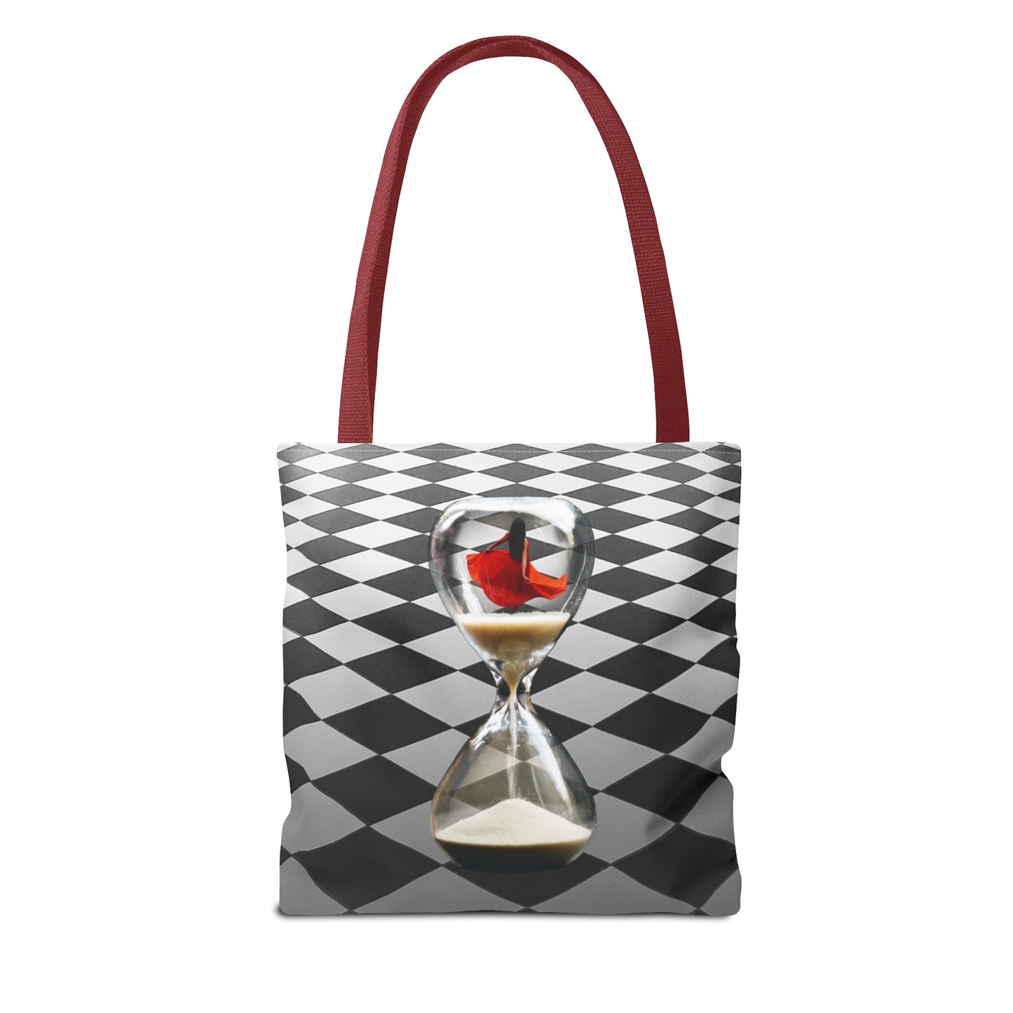 Red Dress Dancer Tote Bag - Surreal Art Checkerboard Design - Dance Through Life
