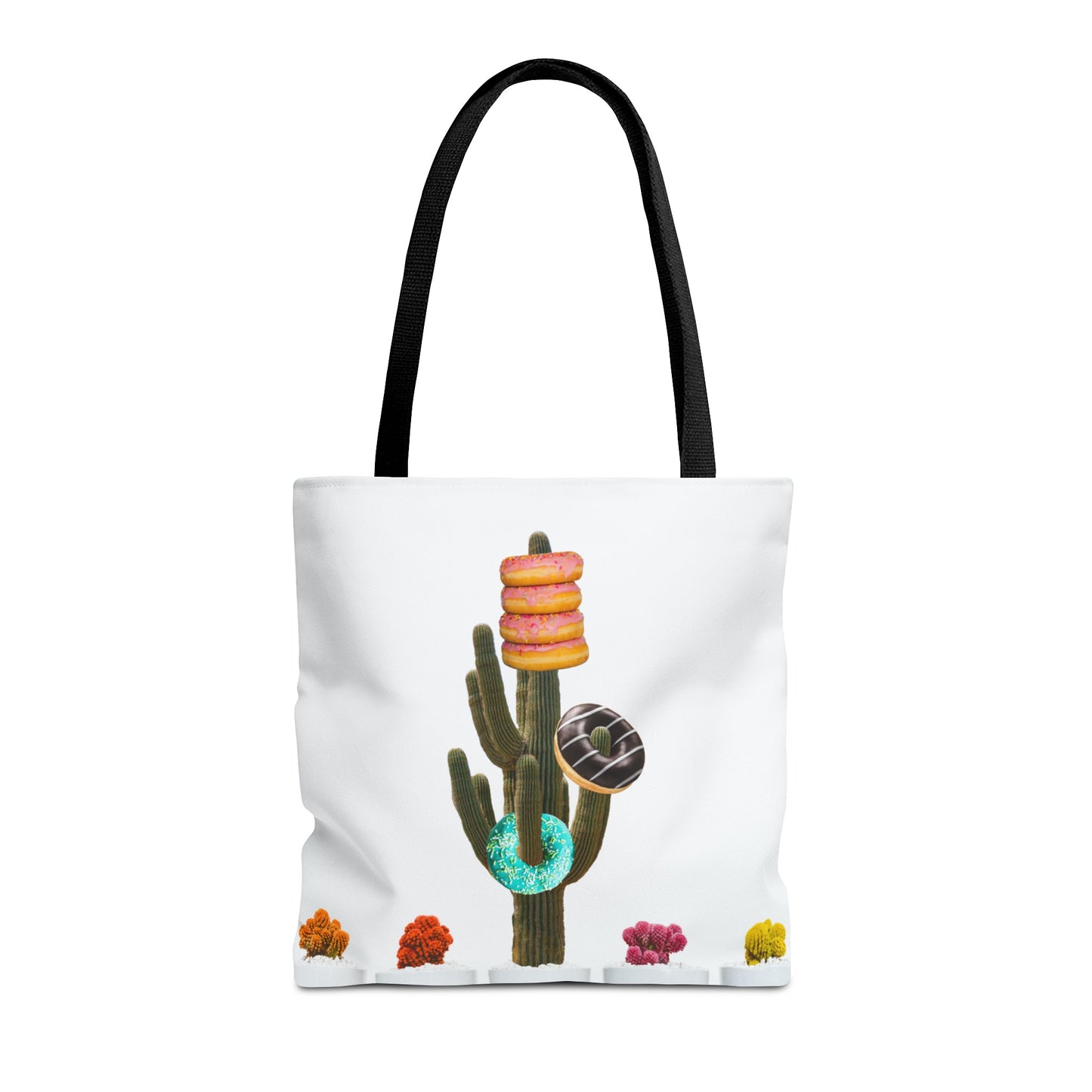 Collage Art Tote Bag featuring 'Giving Tree' & Colorful Donut Cactus Design