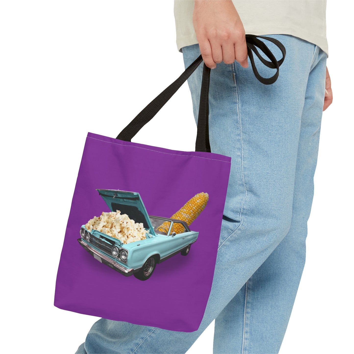 Quirky Tote Bag with Surreal Popcorn Car Art Print - Poppin' Ride