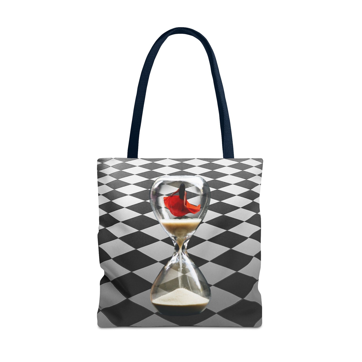 Red Dress Dancer Tote Bag - Surreal Art Checkerboard Design - Dance Through Life