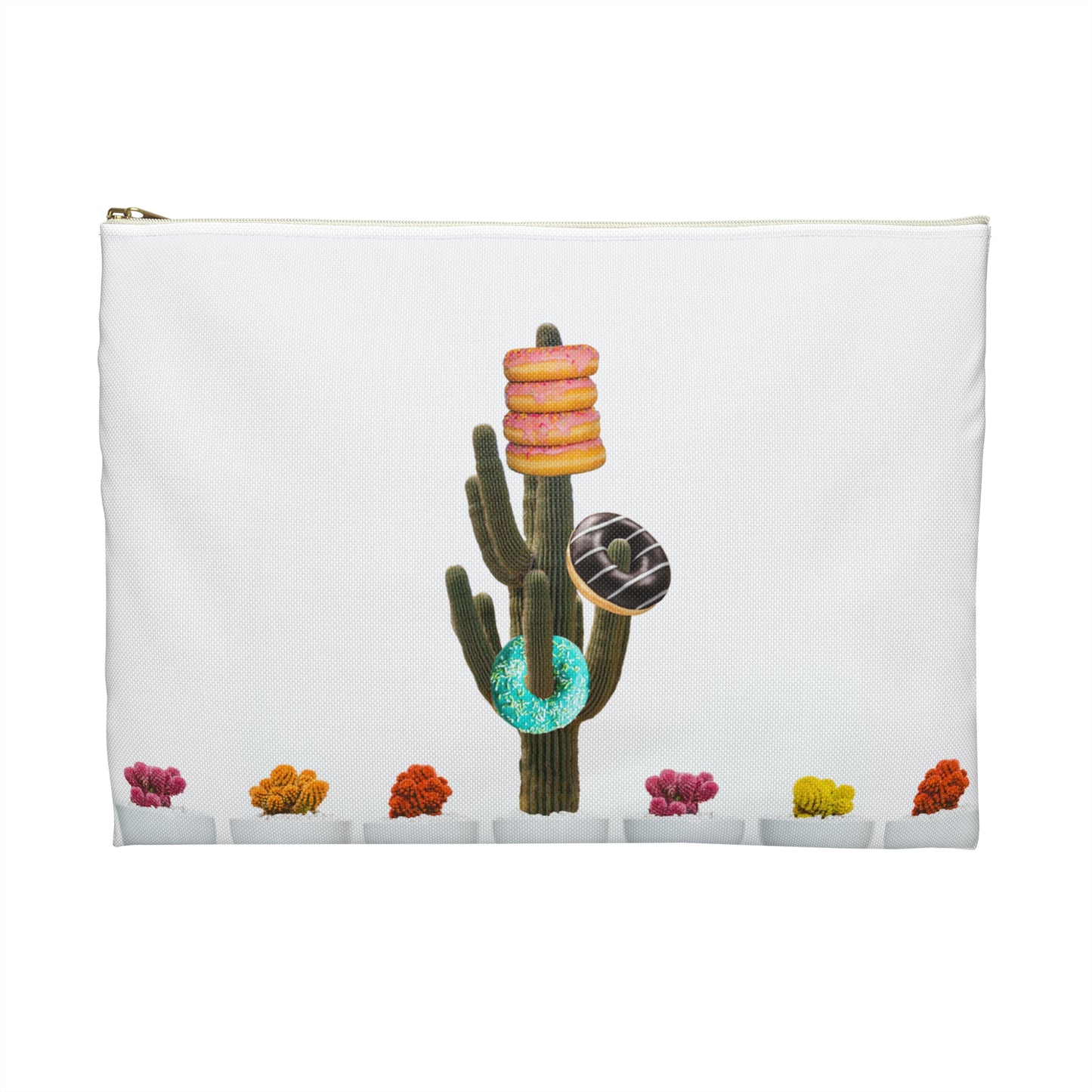 Unique Accessory Pouch Featuring 'Giving Tree' Collage Art with Colorful Donut Cactus Design
