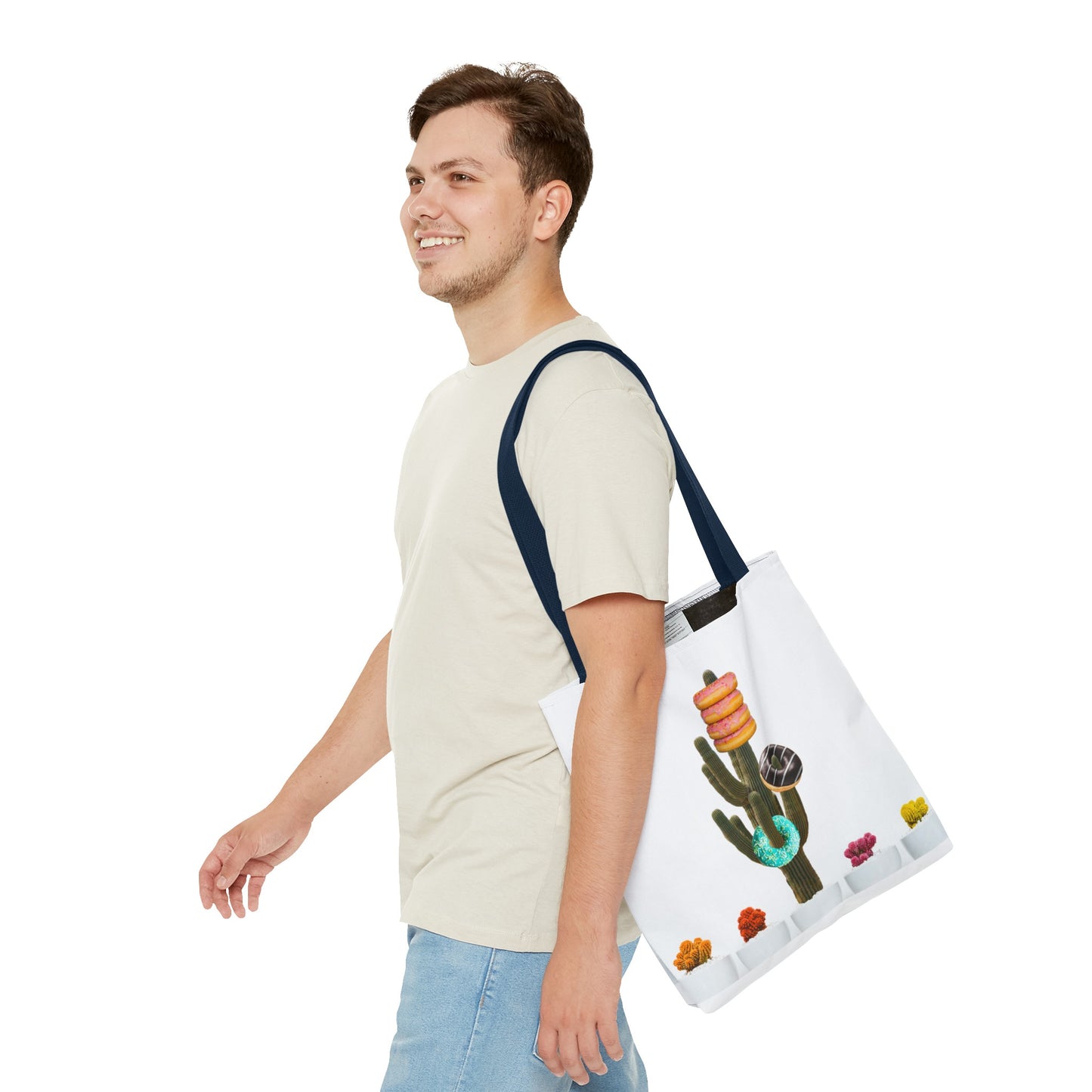 Collage Art Tote Bag featuring 'Giving Tree' & Colorful Donut Cactus Design