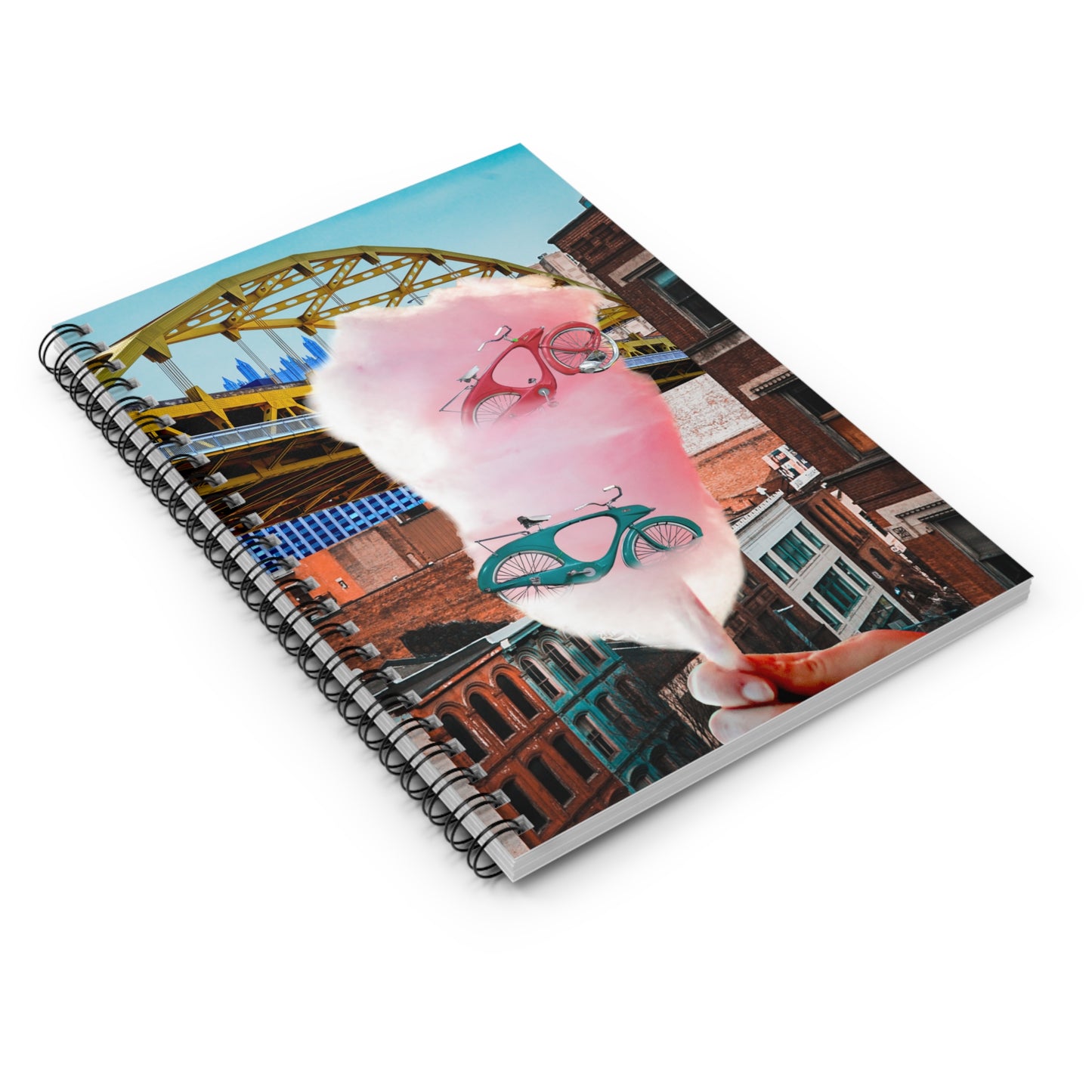 Pittsburgh Skyline Spiral Notebook with Vintage Bicycles and Cotton Candy