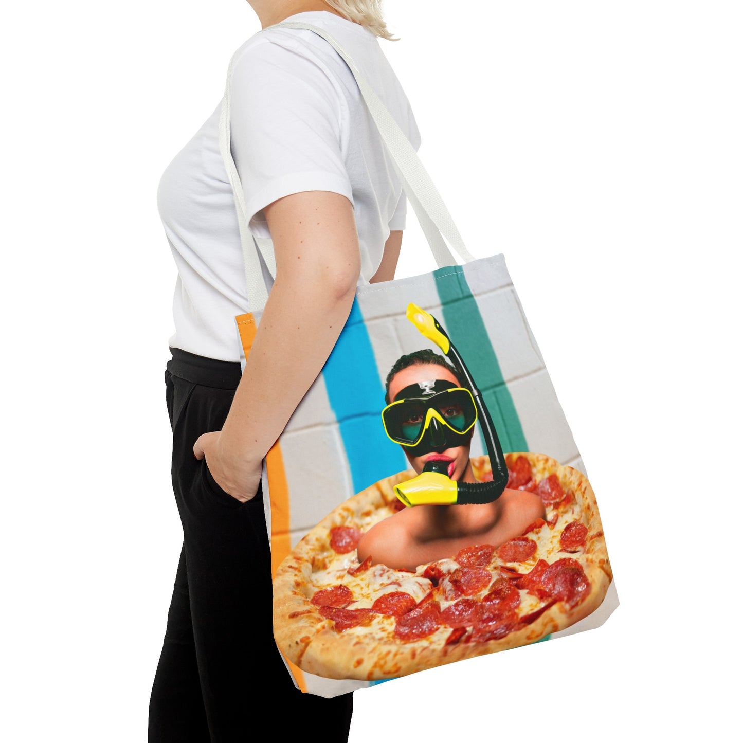 Cheesy Pizza Scuba Diver Tote Bag - Colorful Artwork for Divers & Foodies "Grease and Salt"