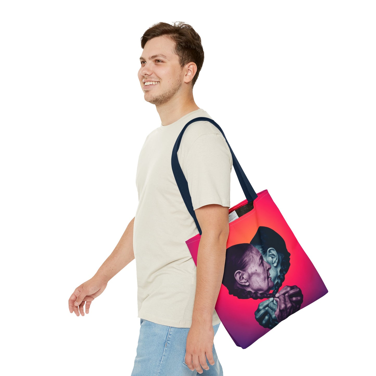 Mesmerizing Collage Art Tote Bag "Keeping Secrets" - Woman Whispering Secret into Her Own Ear