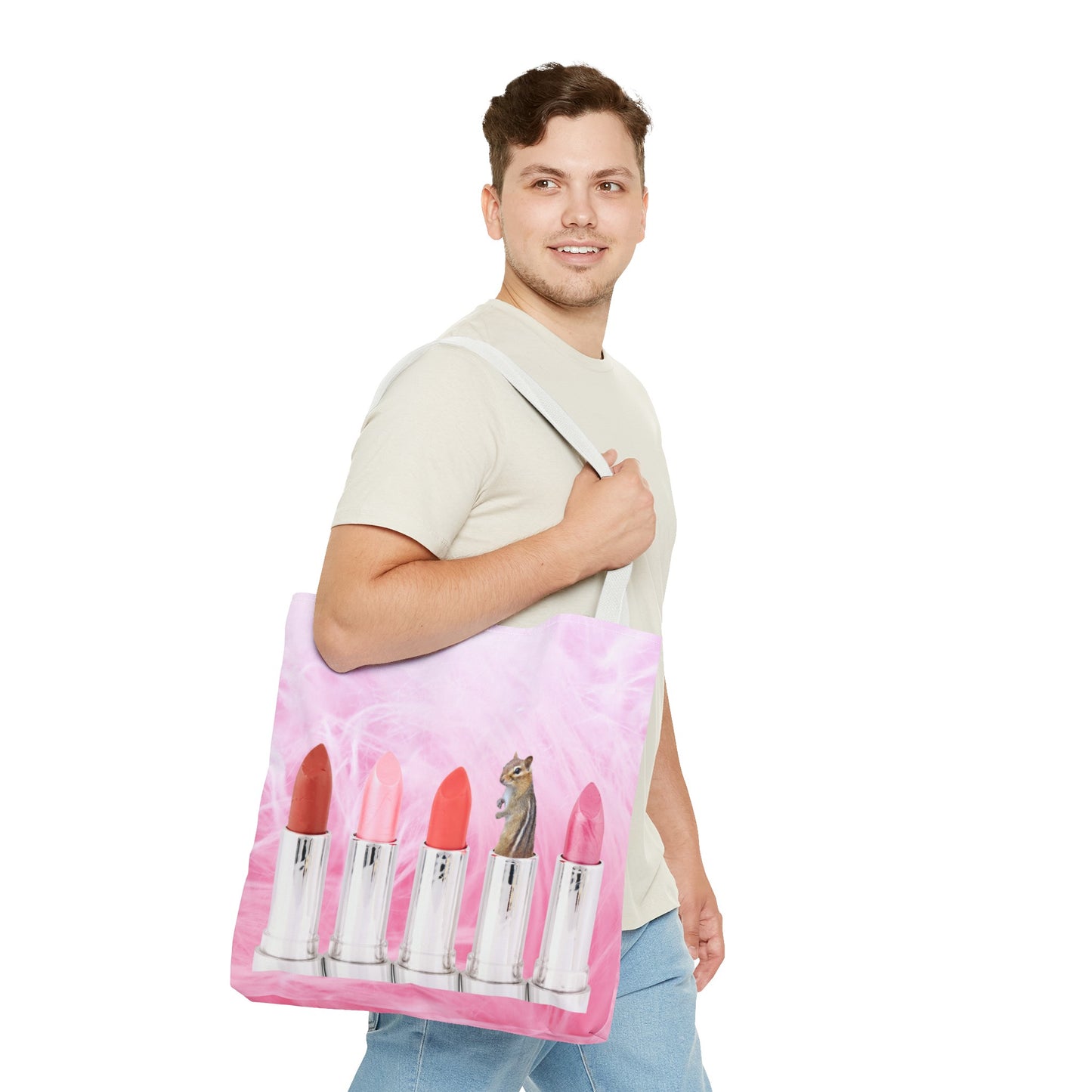 Vibrant Lipstick Tote Bag with Chipmunk Surprise - Unique Gift "Shocking Color"