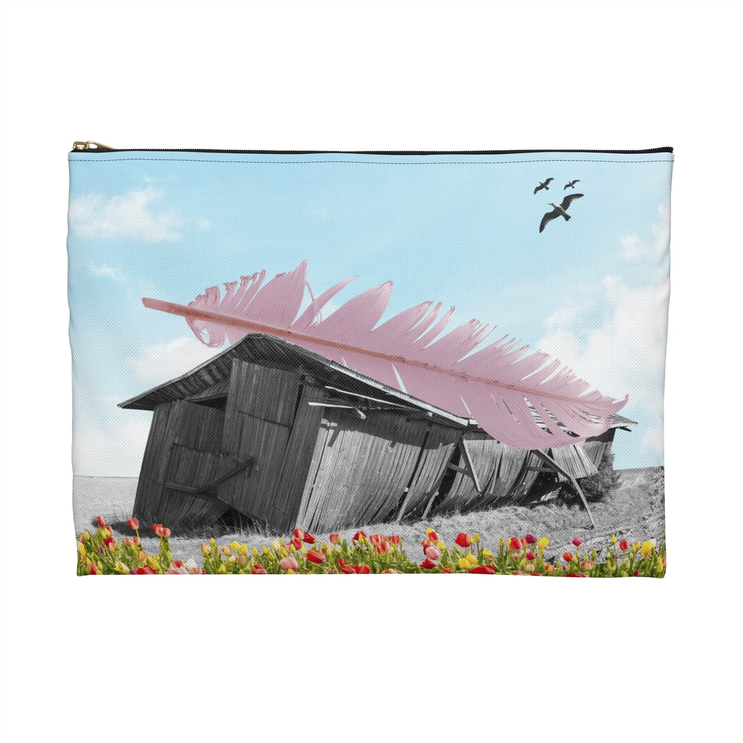 Strong As A Feather Accessory Pouch with Surreal Collage Art