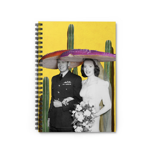 Elegant Mushroom Wedding Spiral Notebook with Vibrant Cactus Backdrop "Here Comes The Shroom"
