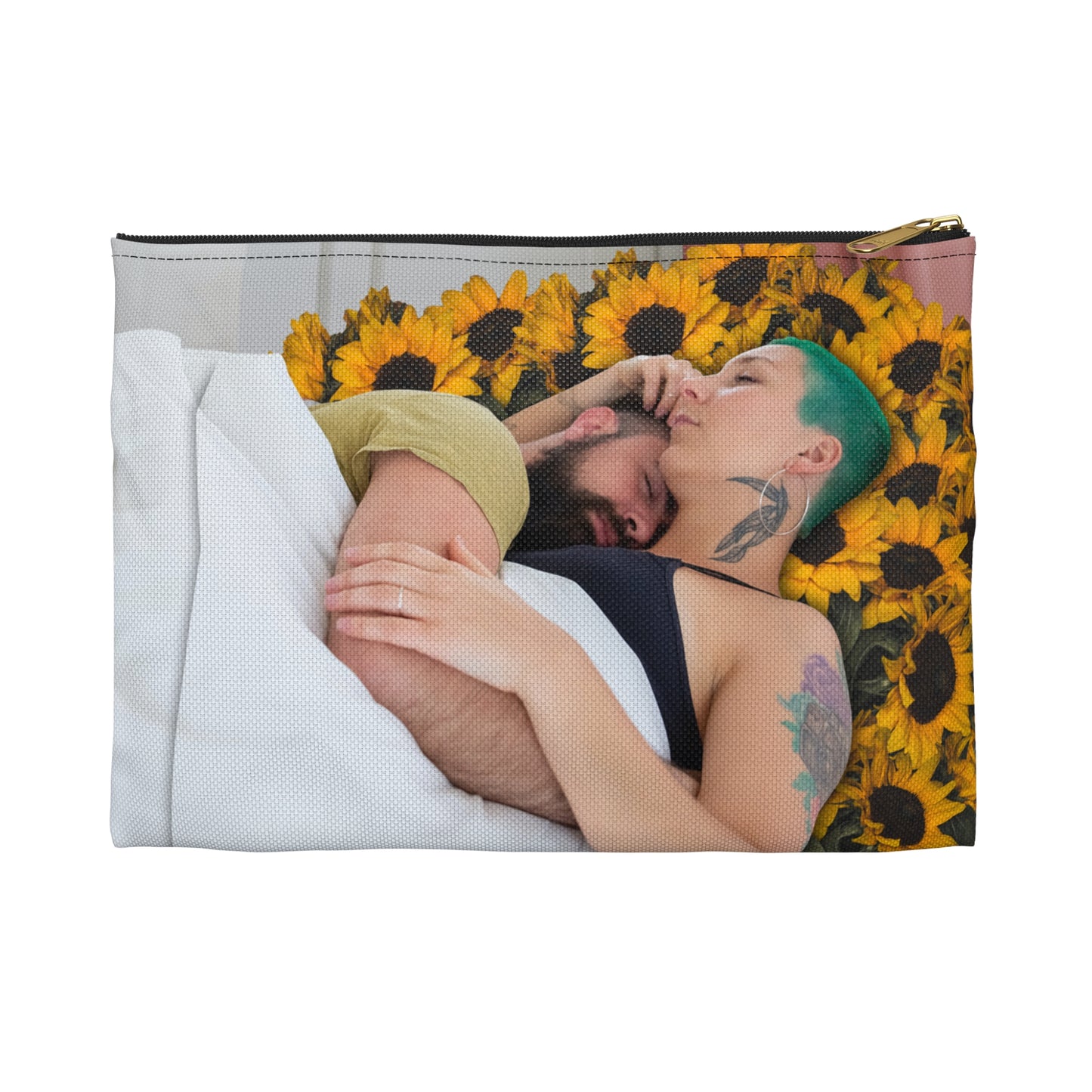Loving Couple & Sunflowers Accessory Pouch - Surreal Artwork "Sunflowers In Your Room"