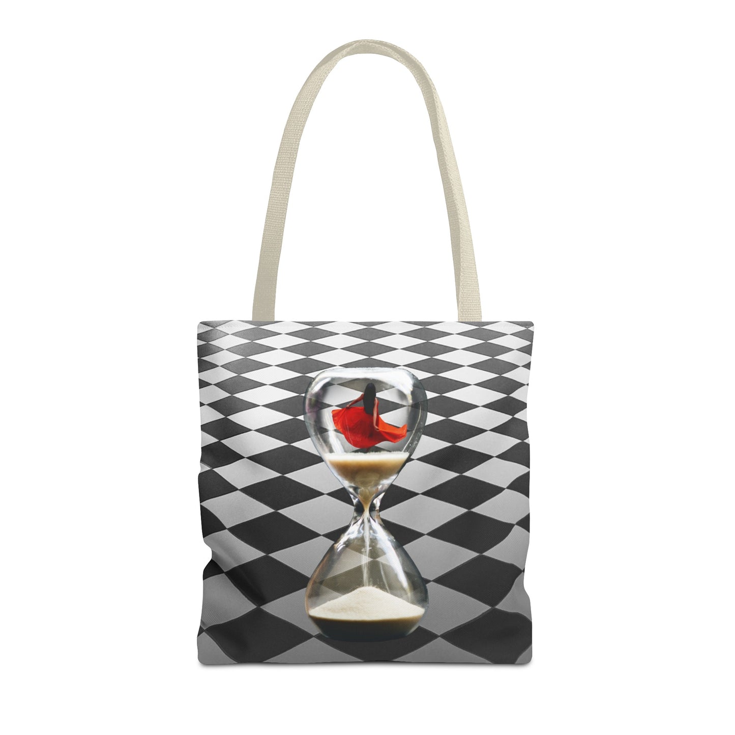 Red Dress Dancer Tote Bag - Surreal Art Checkerboard Design - Dance Through Life