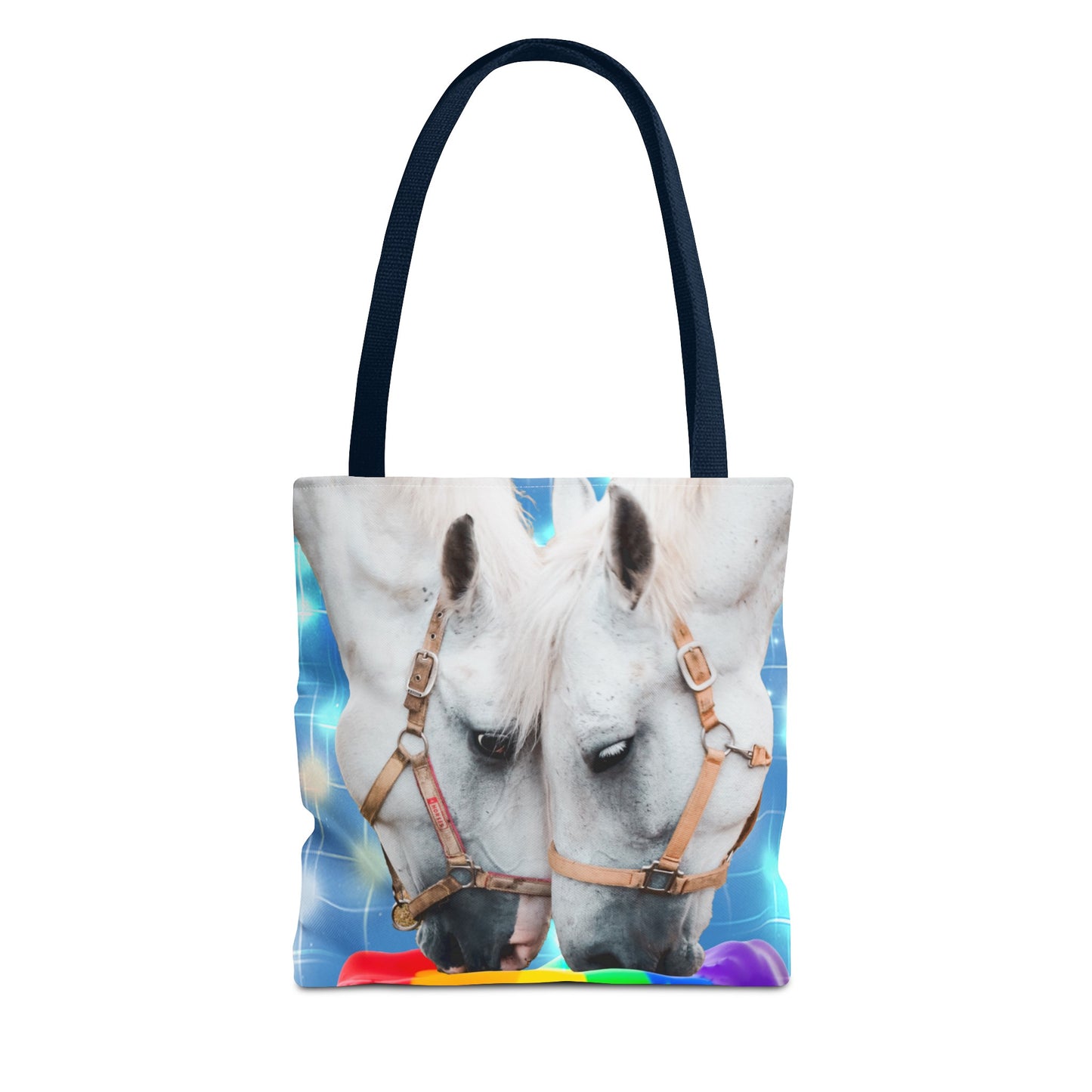 Unique Tote Bag "Pooping Rainbows" Art - White Horses Eating Rainbow Feed