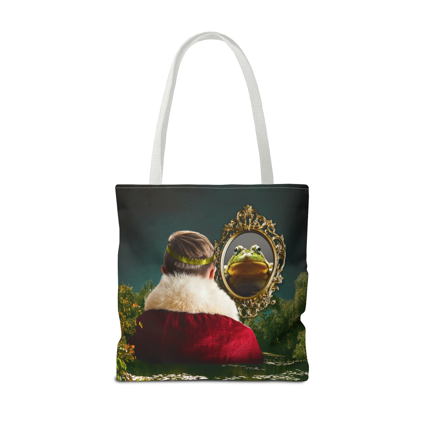 Frog Prince Reflection Tote Bag - Mystic Wetlands Collage Art Print