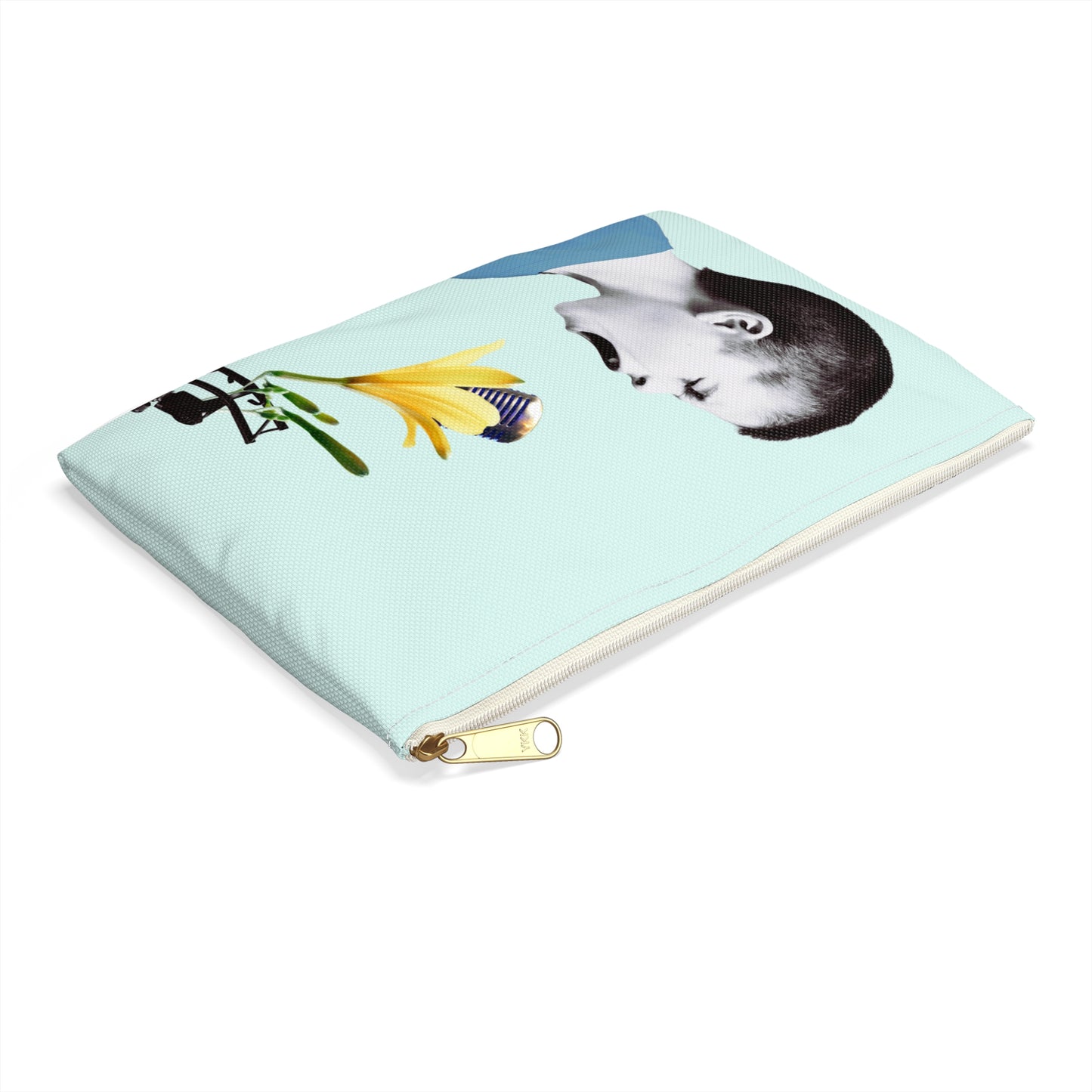 Nature Sounds Collage Art Accessory Pouch with Boy's Whimsical Floral Microphone Serenade