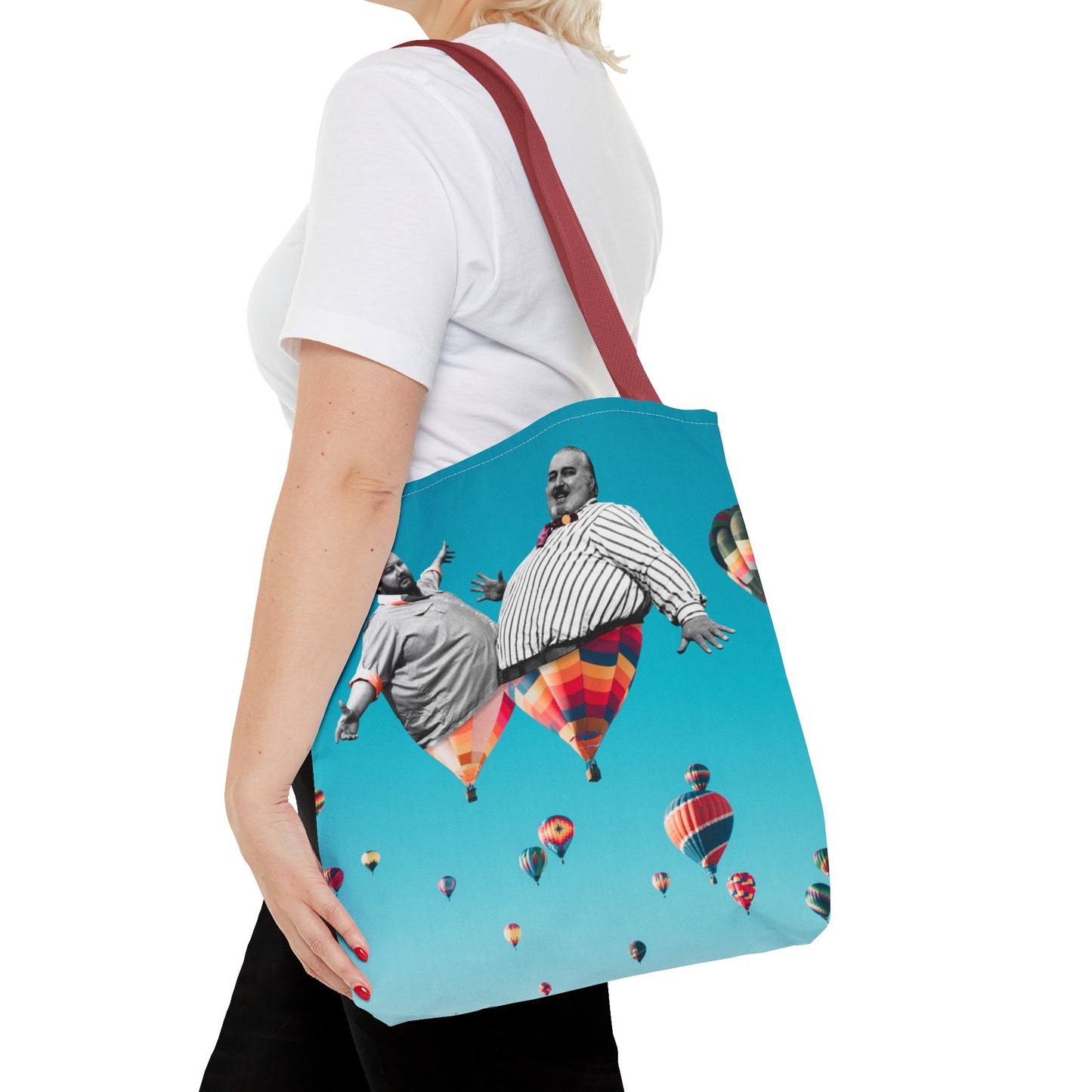 Whimsical Tote Bag with Surreal Art Print - Up Up & Away - Captivating Figures in Flight