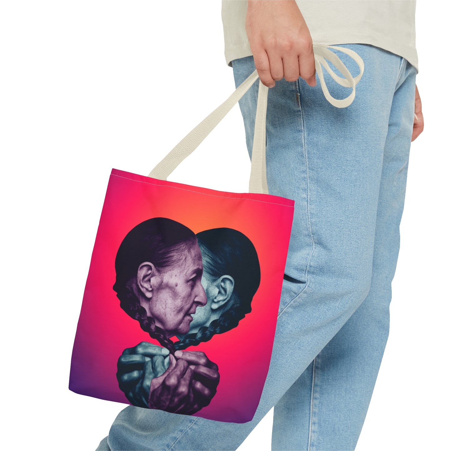 Mesmerizing Collage Art Tote Bag "Keeping Secrets" - Woman Whispering Secret into Her Own Ear
