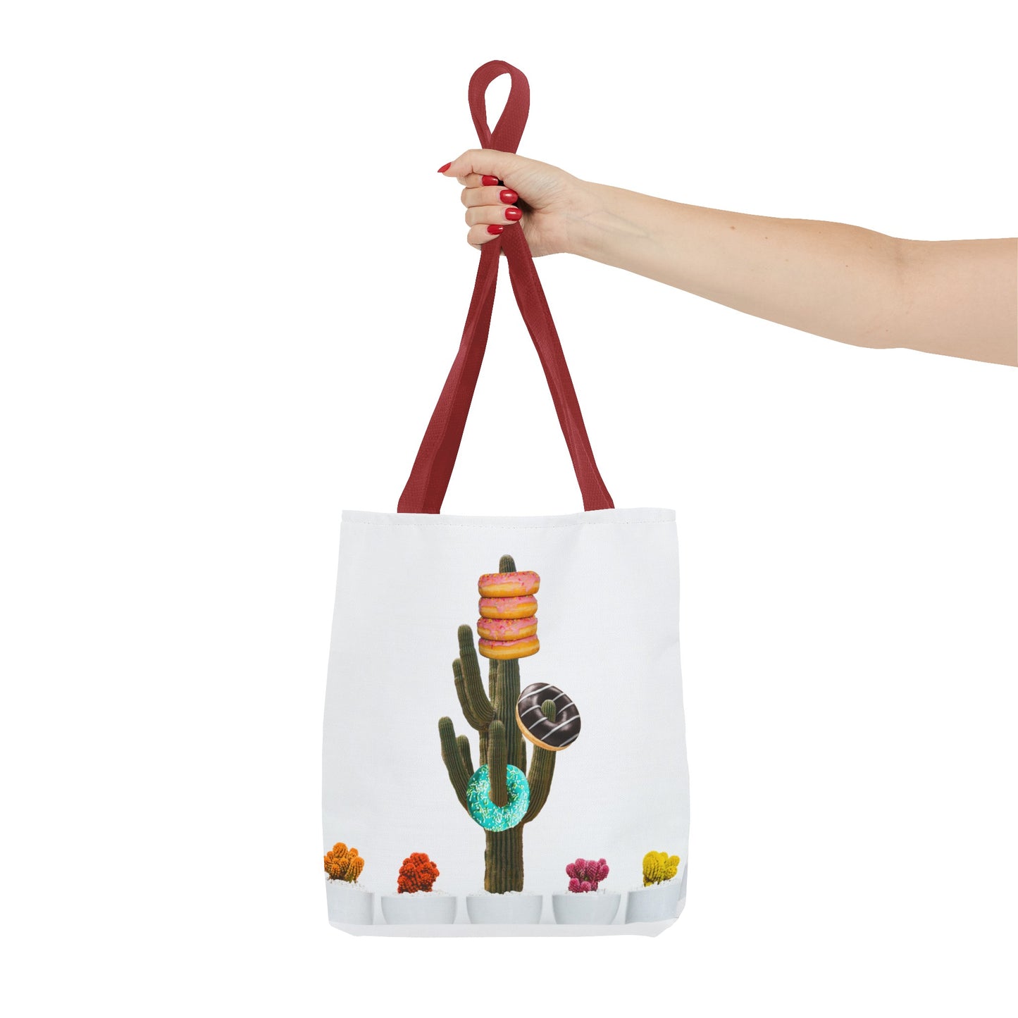 Collage Art Tote Bag featuring 'Giving Tree' & Colorful Donut Cactus Design