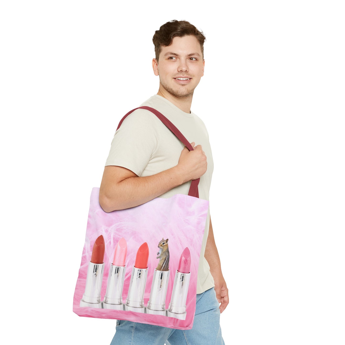 Vibrant Lipstick Tote Bag with Chipmunk Surprise - Unique Gift "Shocking Color"
