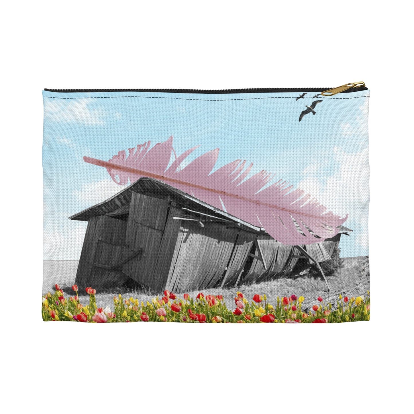 Strong As A Feather Accessory Pouch with Surreal Collage Art