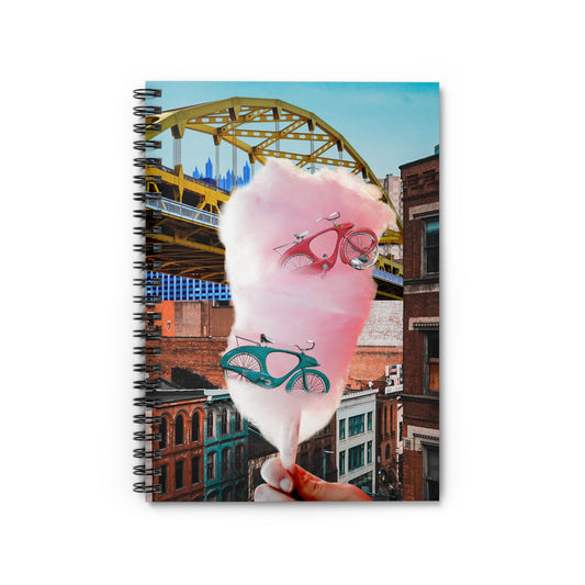 Pittsburgh Skyline Spiral Notebook with Vintage Bicycles and Cotton Candy