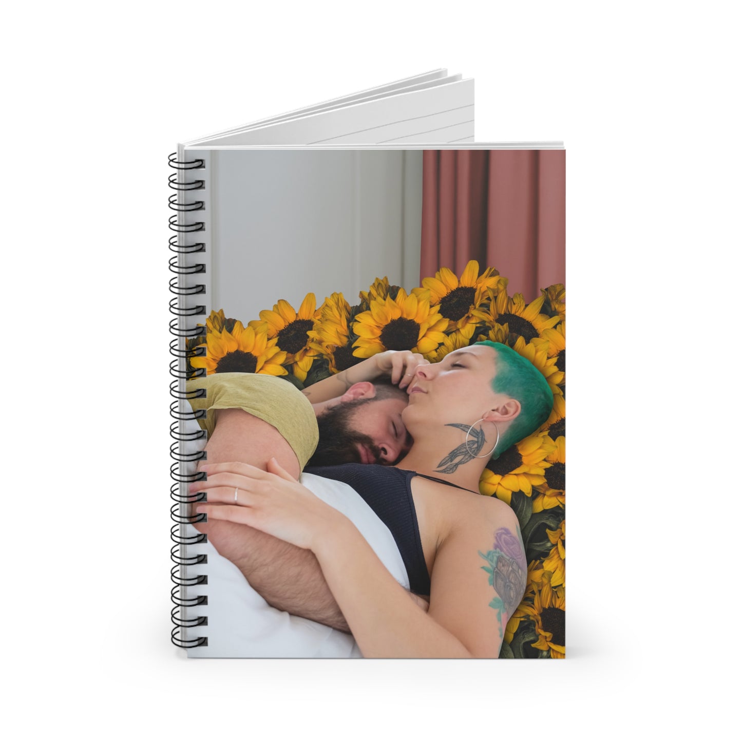 Spiral Notebook with Surreal Art Collage 'Sunflowers in Your Room' Loving Cuddling Couple Romantic Punk Tattoo