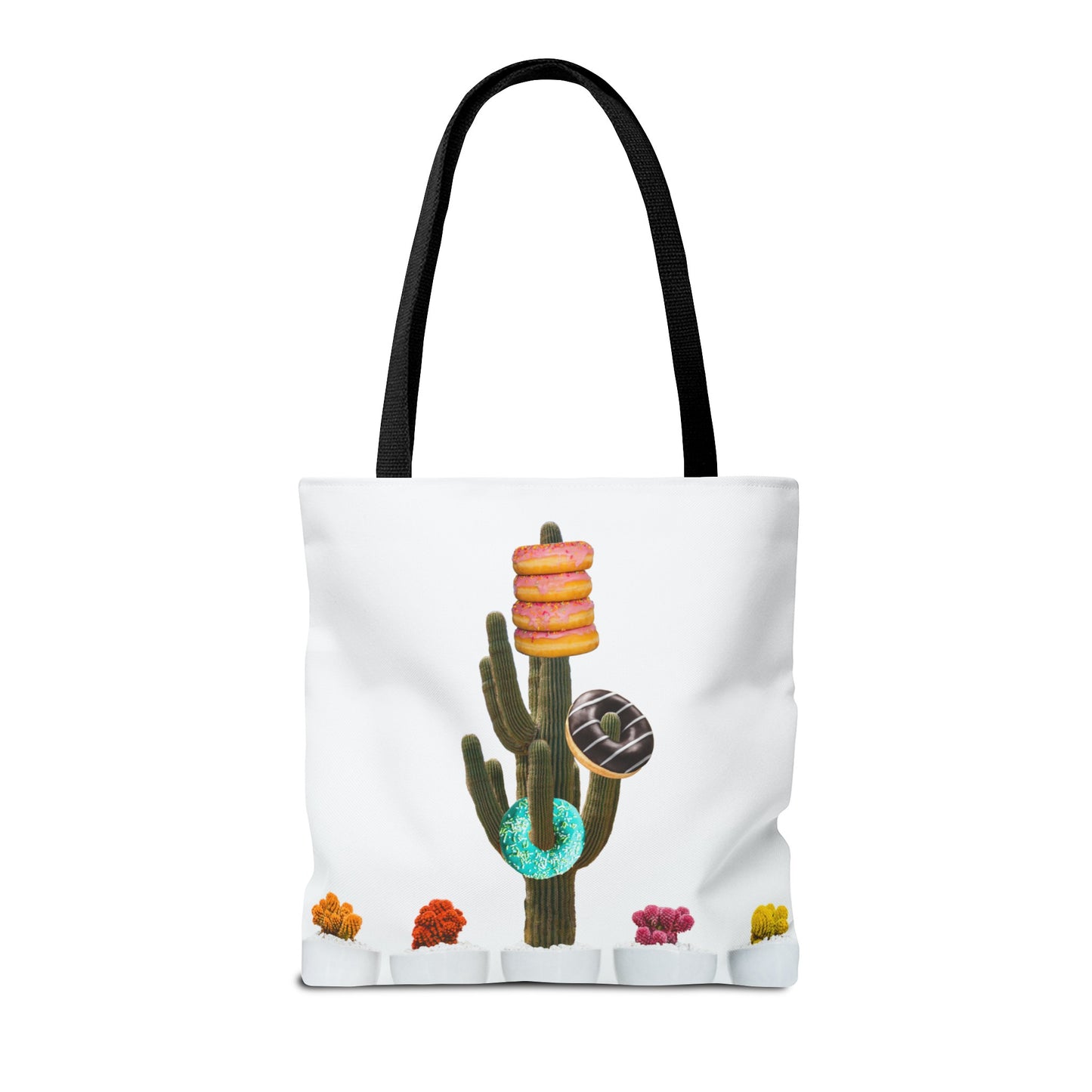 Collage Art Tote Bag featuring 'Giving Tree' & Colorful Donut Cactus Design