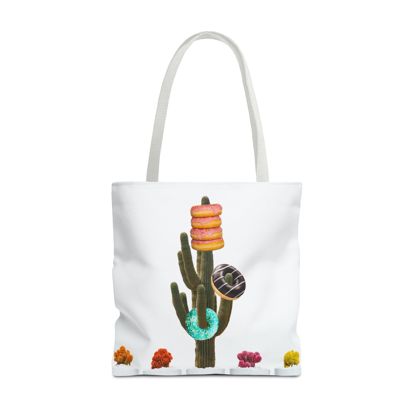 Collage Art Tote Bag featuring 'Giving Tree' & Colorful Donut Cactus Design