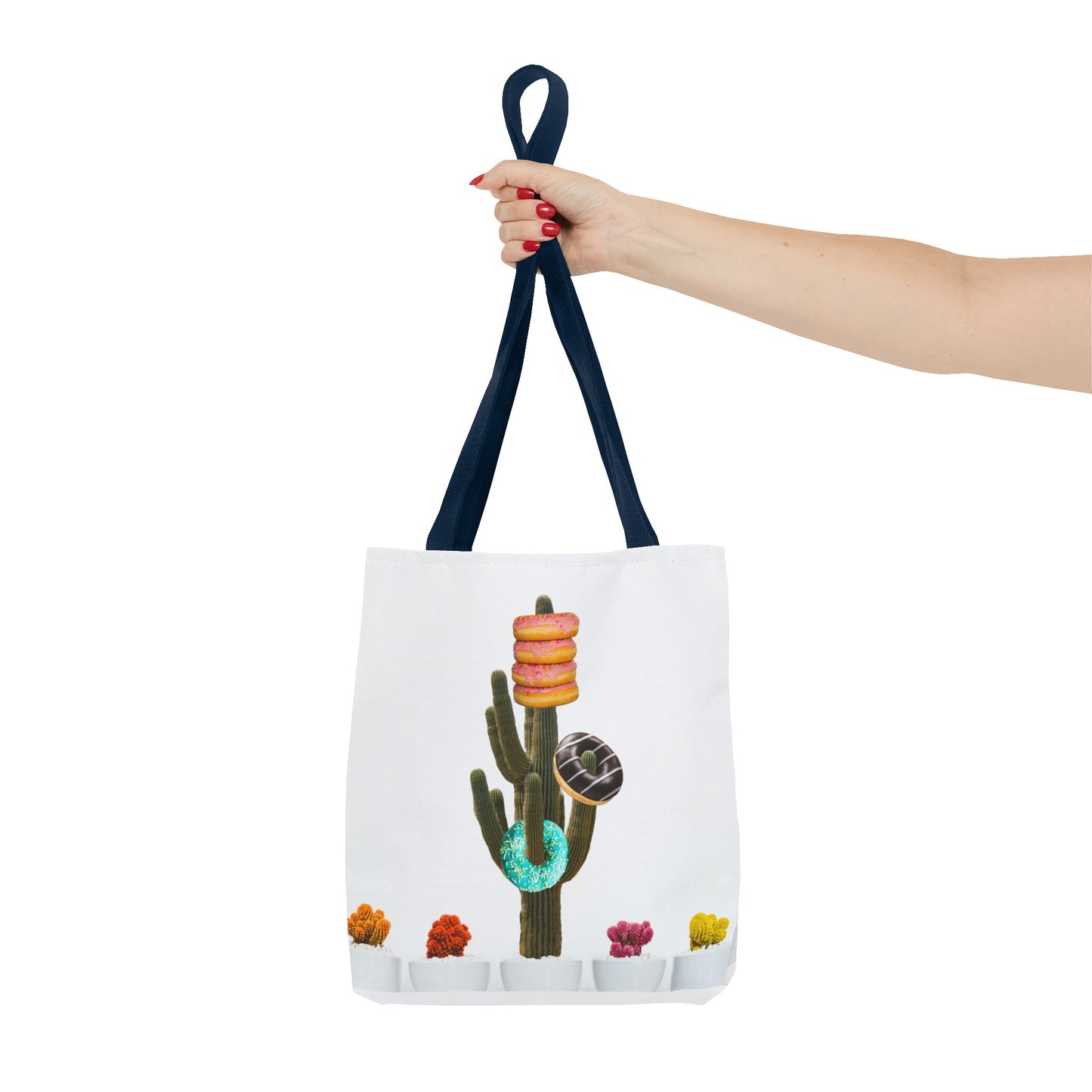 Collage Art Tote Bag featuring 'Giving Tree' & Colorful Donut Cactus Design