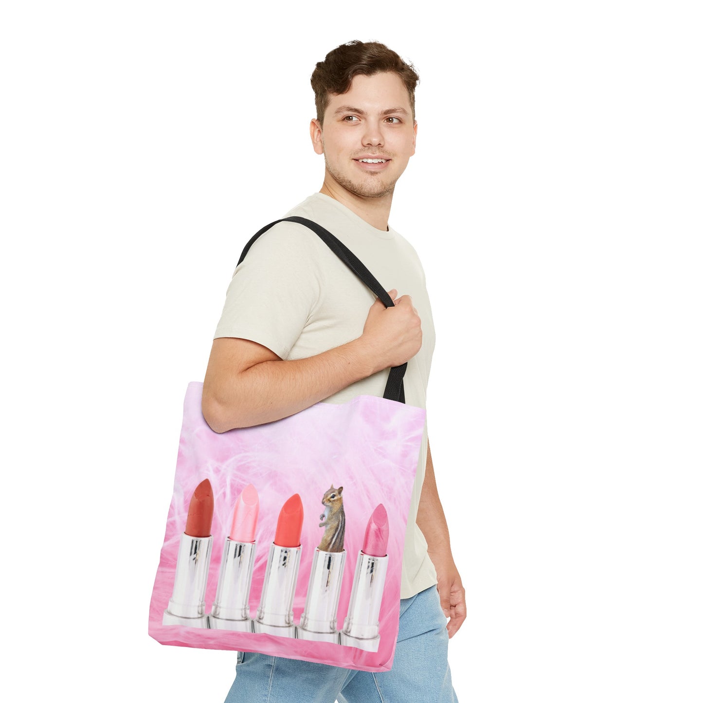 Vibrant Lipstick Tote Bag with Chipmunk Surprise - Unique Gift "Shocking Color"