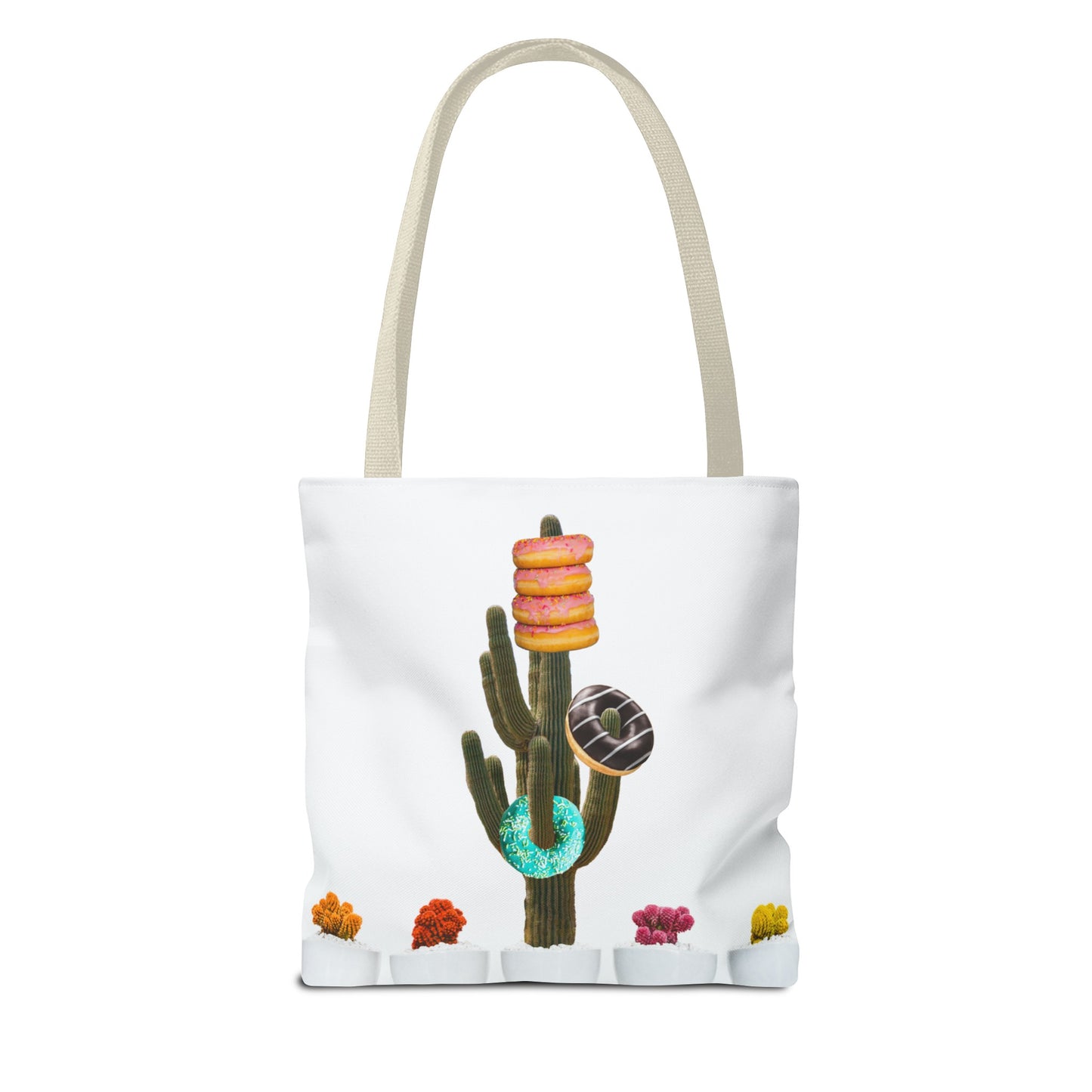Collage Art Tote Bag featuring 'Giving Tree' & Colorful Donut Cactus Design