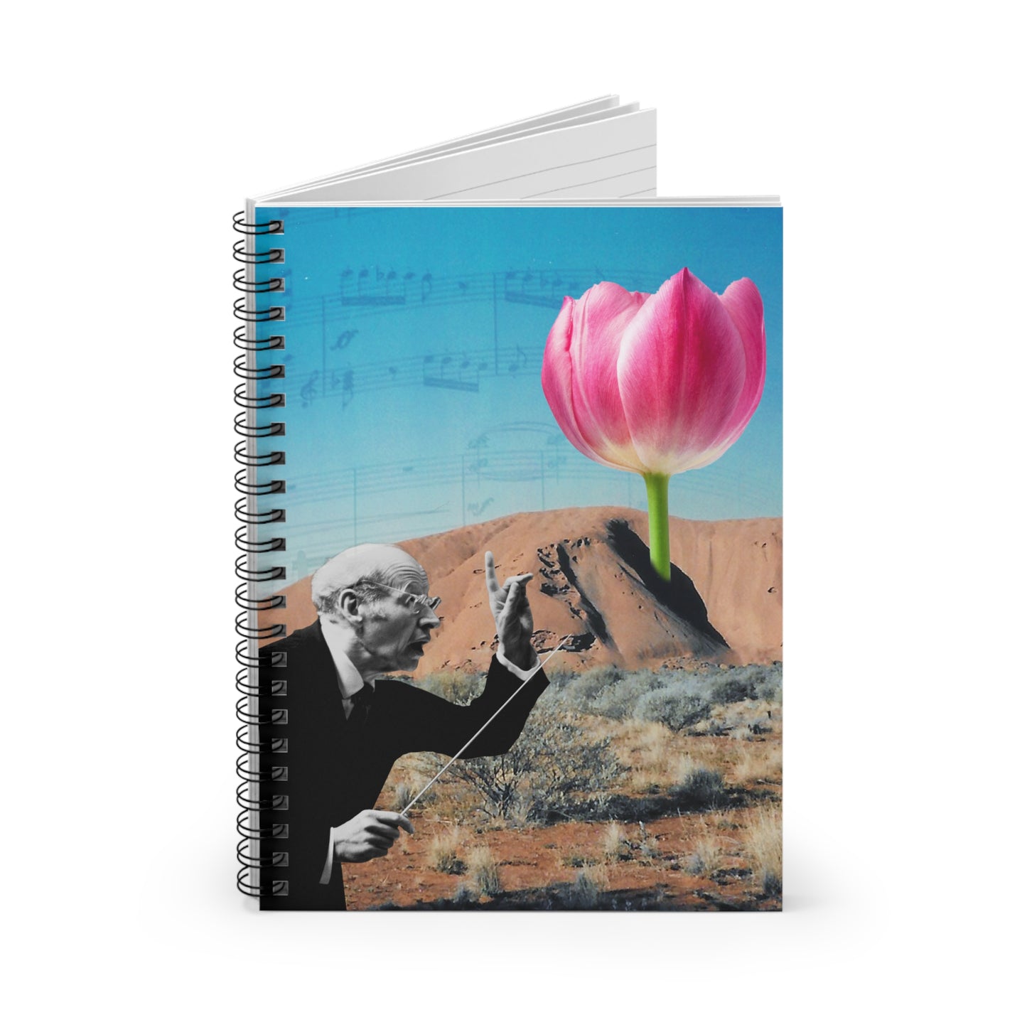 Spiral Notebook with 'The Floral Conductor' Collage - Music and Nature Harmonized, Perfect For Music Lovers