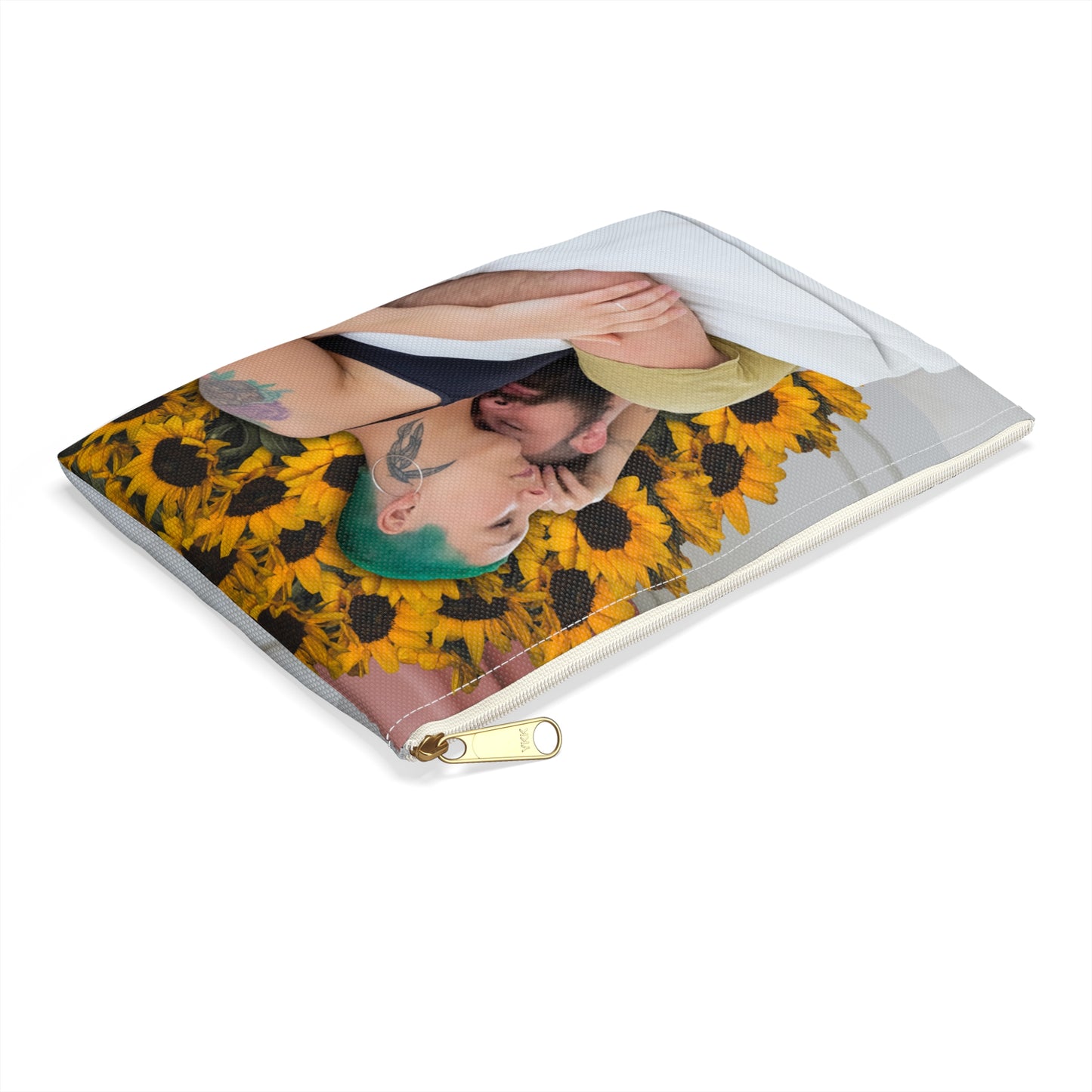 Loving Couple & Sunflowers Accessory Pouch - Surreal Artwork "Sunflowers In Your Room"