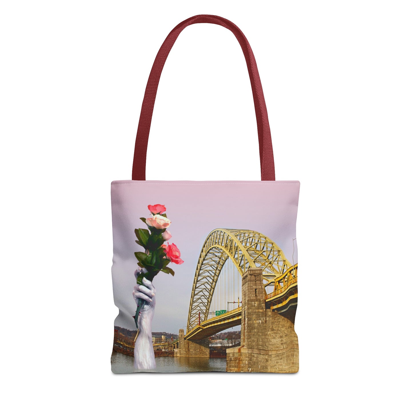 Romantic Tote Bag for Valentine's and Long-Distance Lovers: A Bridge Too Far Design with Flowers