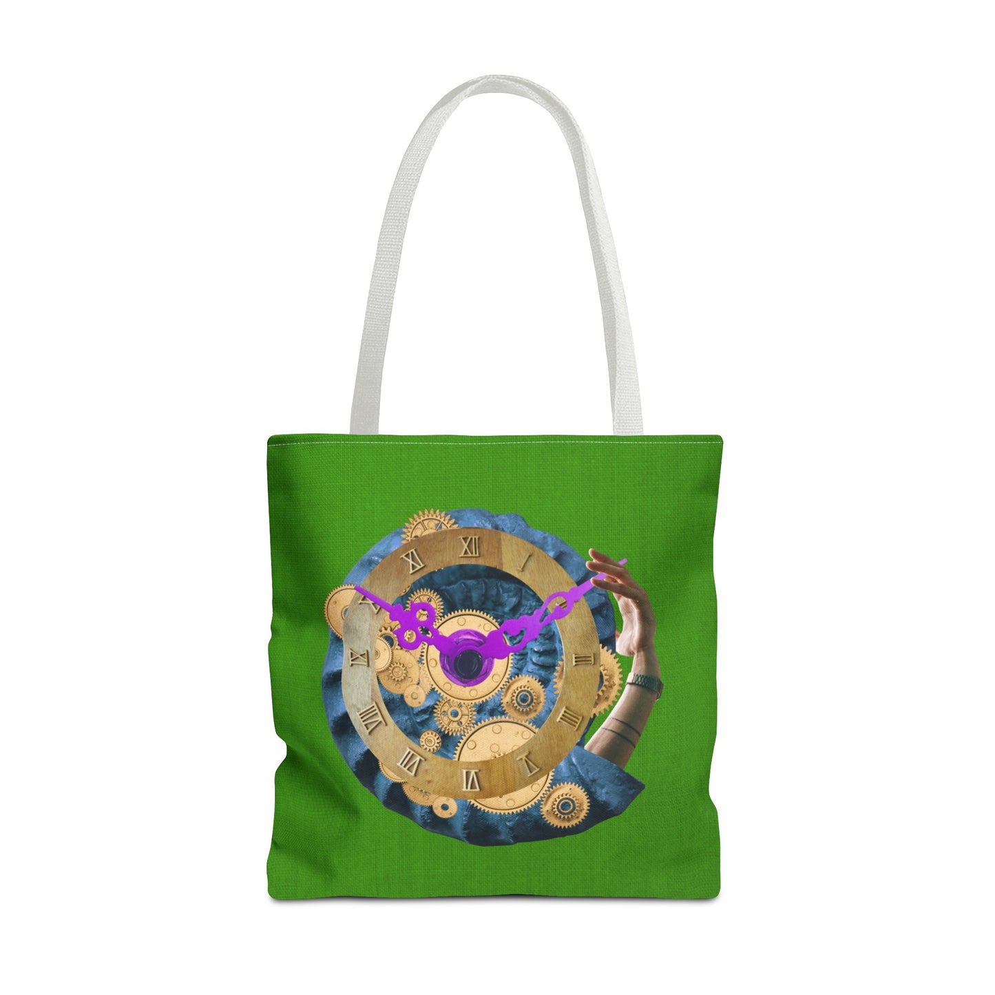 Steampunk Clock Tote Bag with Surreal Ammonite Art Print - Departure Time