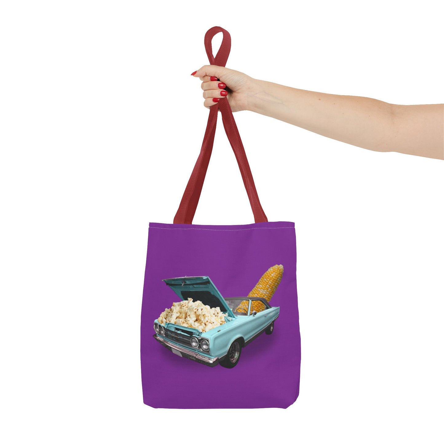 Quirky Tote Bag with Surreal Popcorn Car Art Print - Poppin' Ride