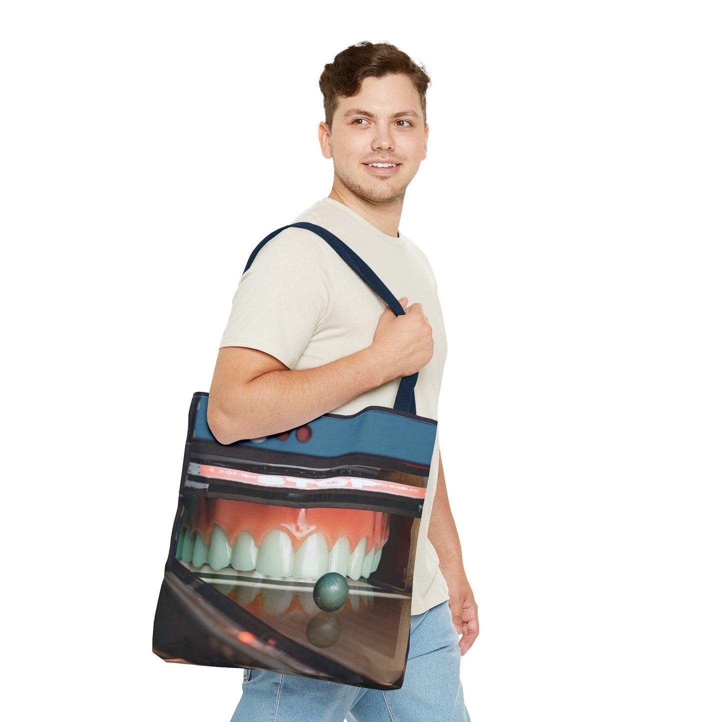 Gutter Mouth Tote Bag with Whimsical Bowling Lane Collage Art Bowler's Dental Tote