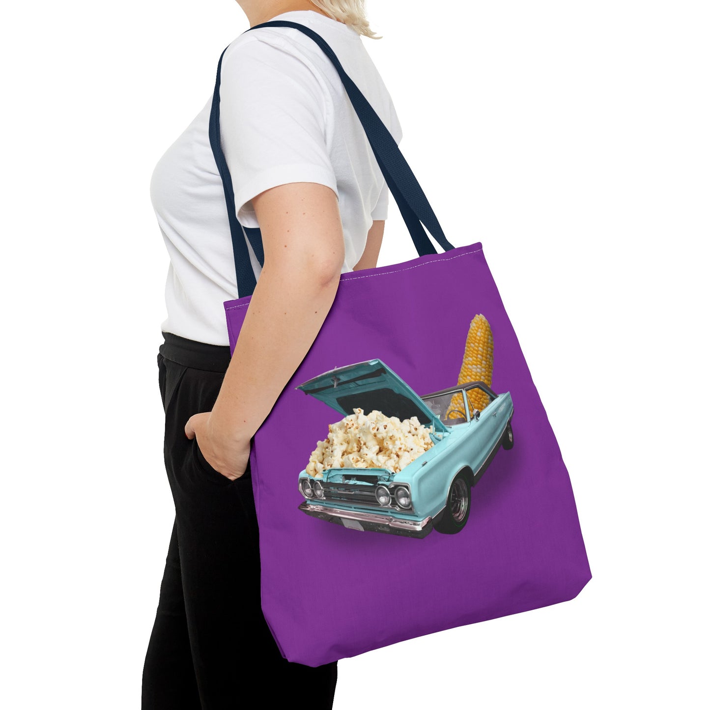 Quirky Tote Bag with Surreal Popcorn Car Art Print - Poppin' Ride