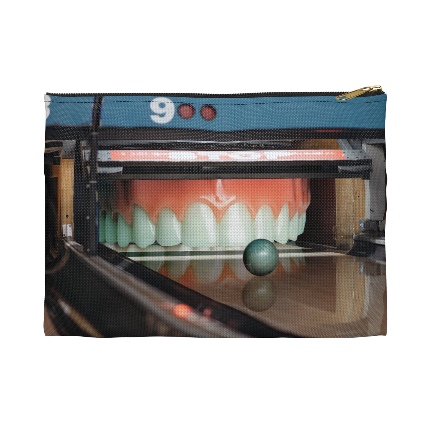 Whimsical Bowling Lane Art on Accessory Pouch - 'Gutter Mouth'