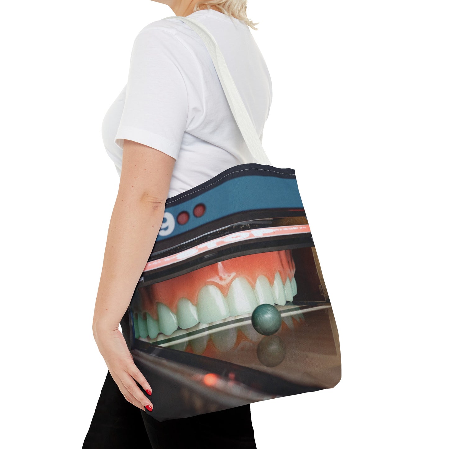 Gutter Mouth Tote Bag with Whimsical Bowling Lane Collage Art Bowler's Dental Tote