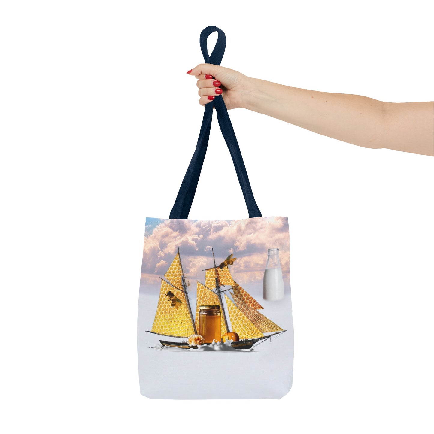Tote Bag, Bees at Sea on Honeycomb Ship 'Milk & Honey' Surreal Whimsical Collage Art