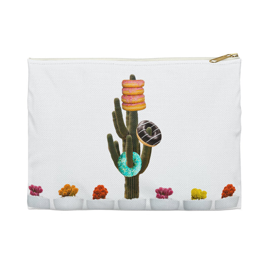 Unique Accessory Pouch Featuring 'Giving Tree' Collage Art with Colorful Donut Cactus Design