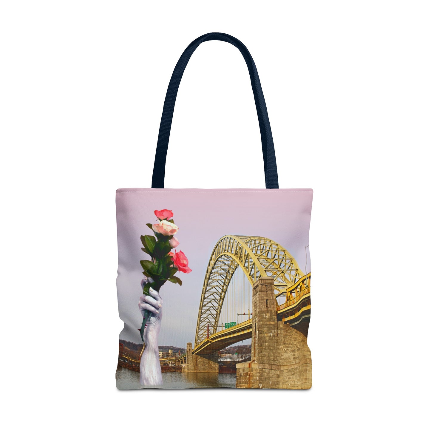 Romantic Tote Bag for Valentine's and Long-Distance Lovers: A Bridge Too Far Design with Flowers