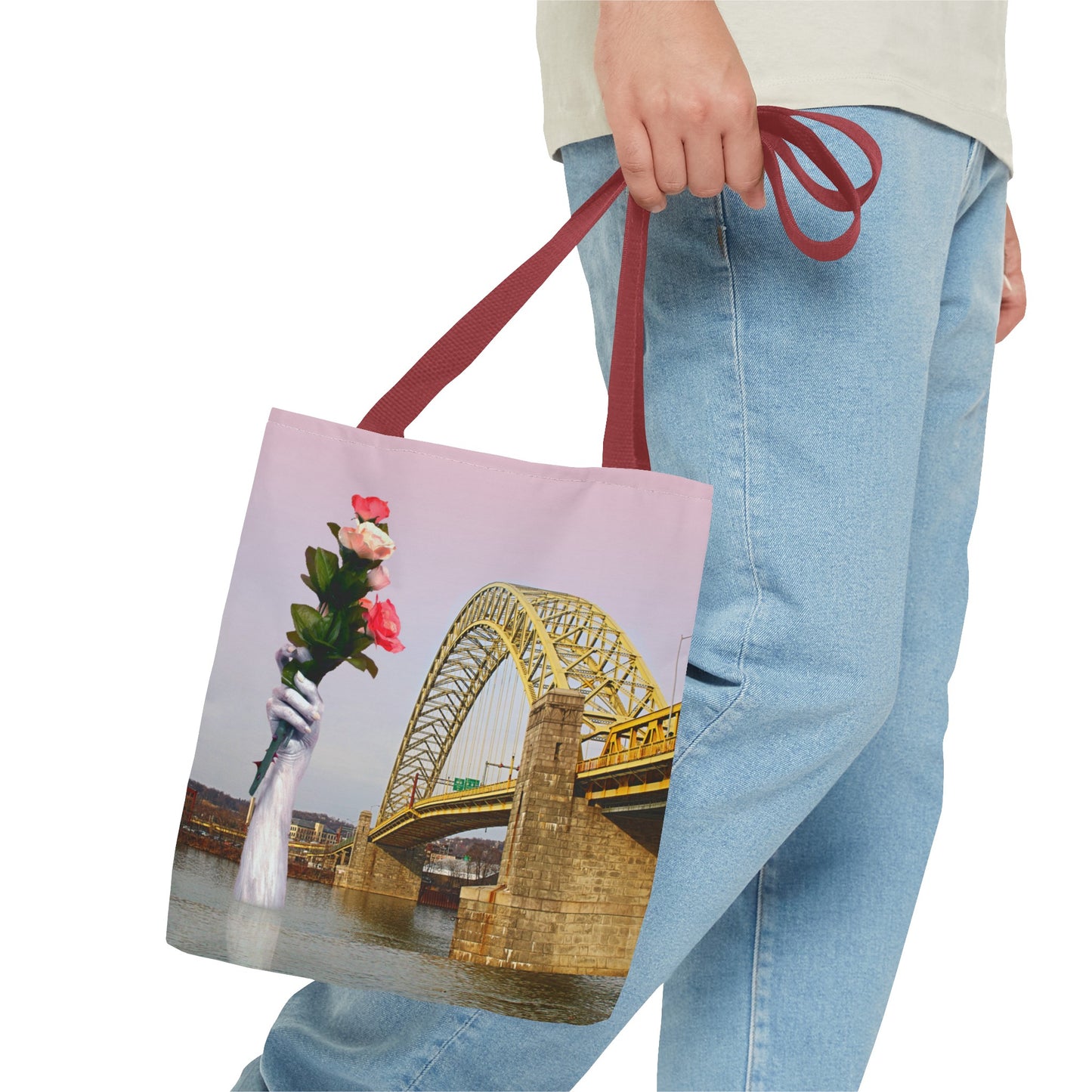 Romantic Tote Bag for Valentine's and Long-Distance Lovers: A Bridge Too Far Design with Flowers