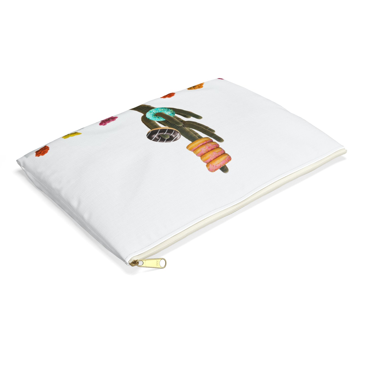 Unique Accessory Pouch Featuring 'Giving Tree' Collage Art with Colorful Donut Cactus Design
