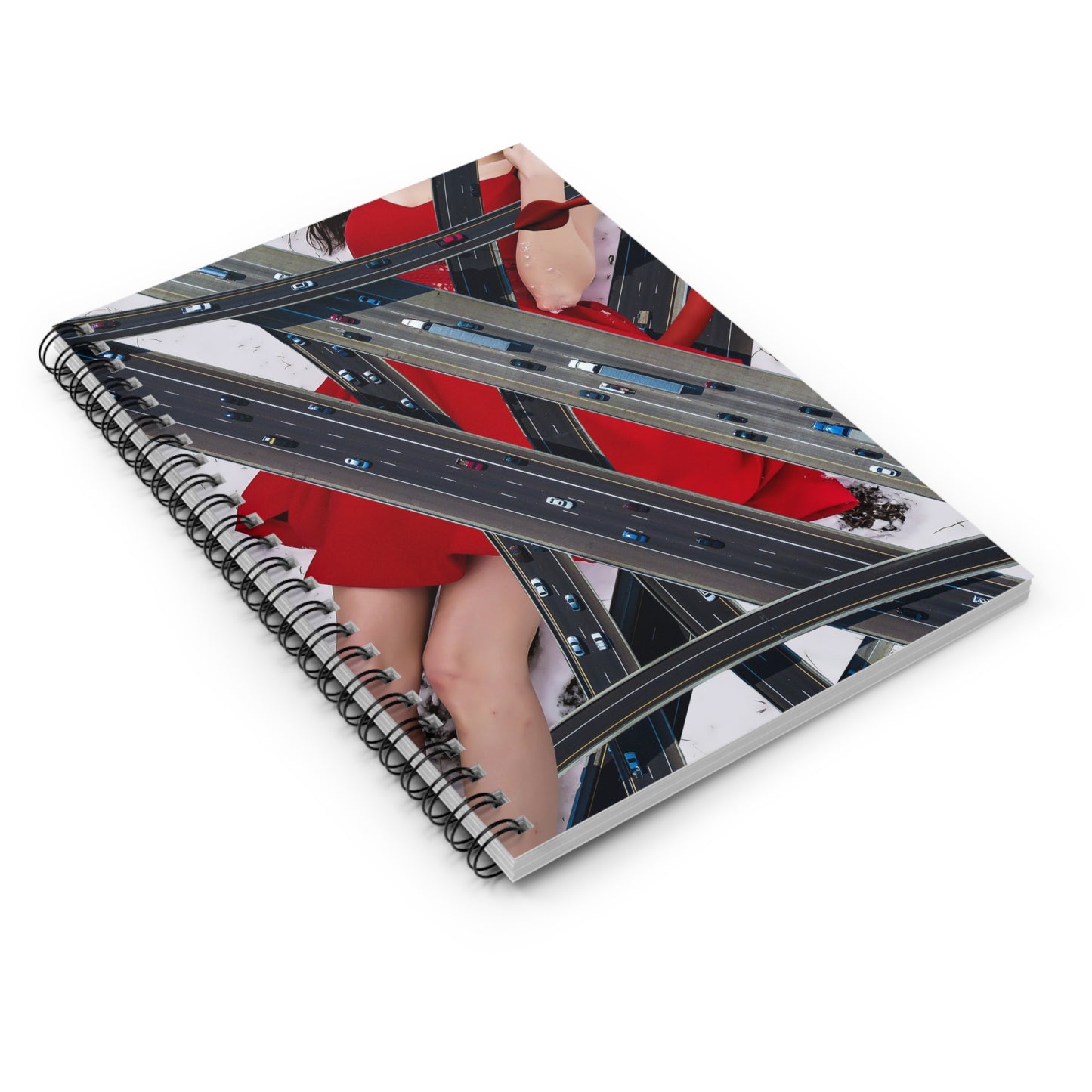 Spiral Notebook with Digital Collage Art - Speed Demon Giantess in Red Dress