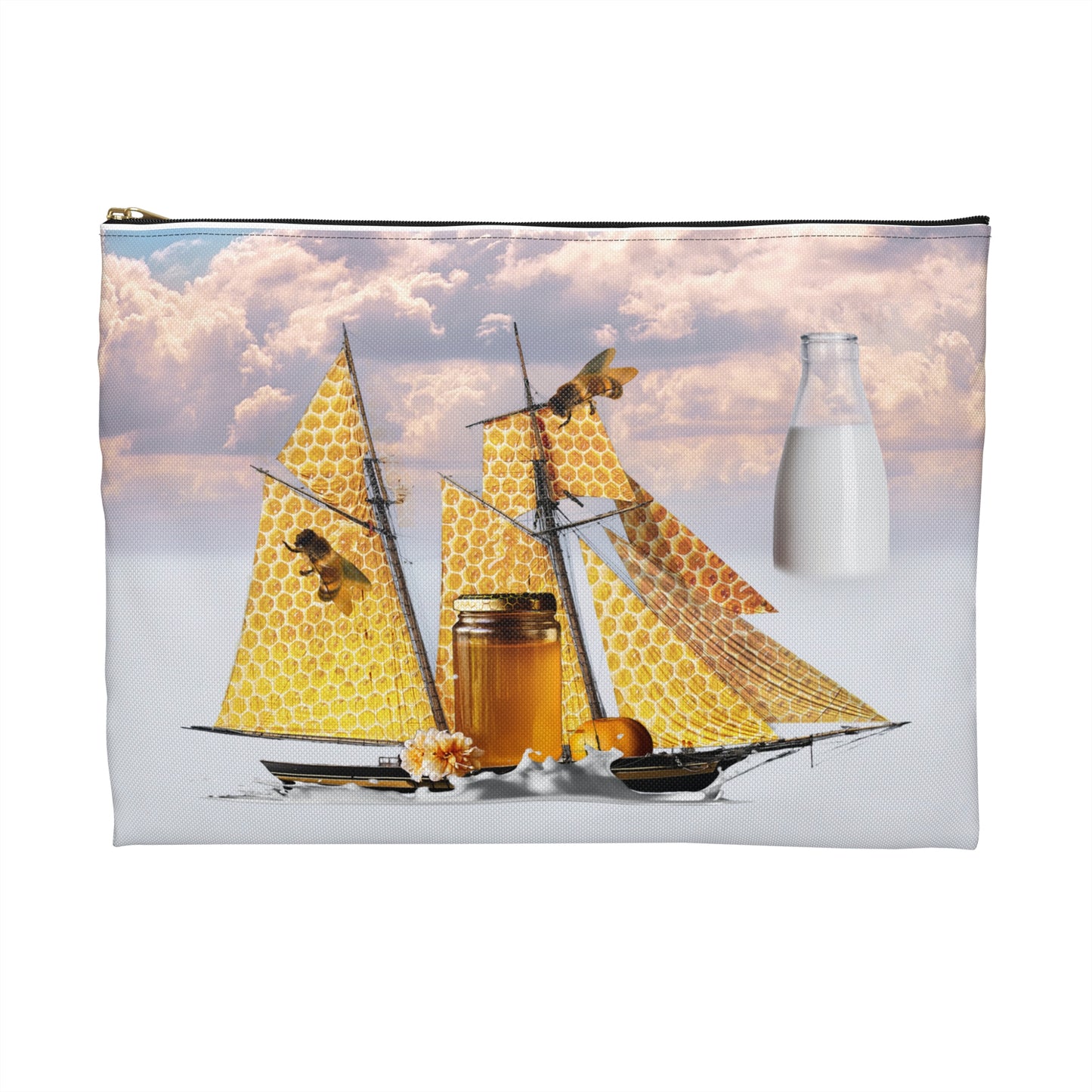 Whimsical Bees Adventure Accessory Pouch - Milk & Honey Collage Art