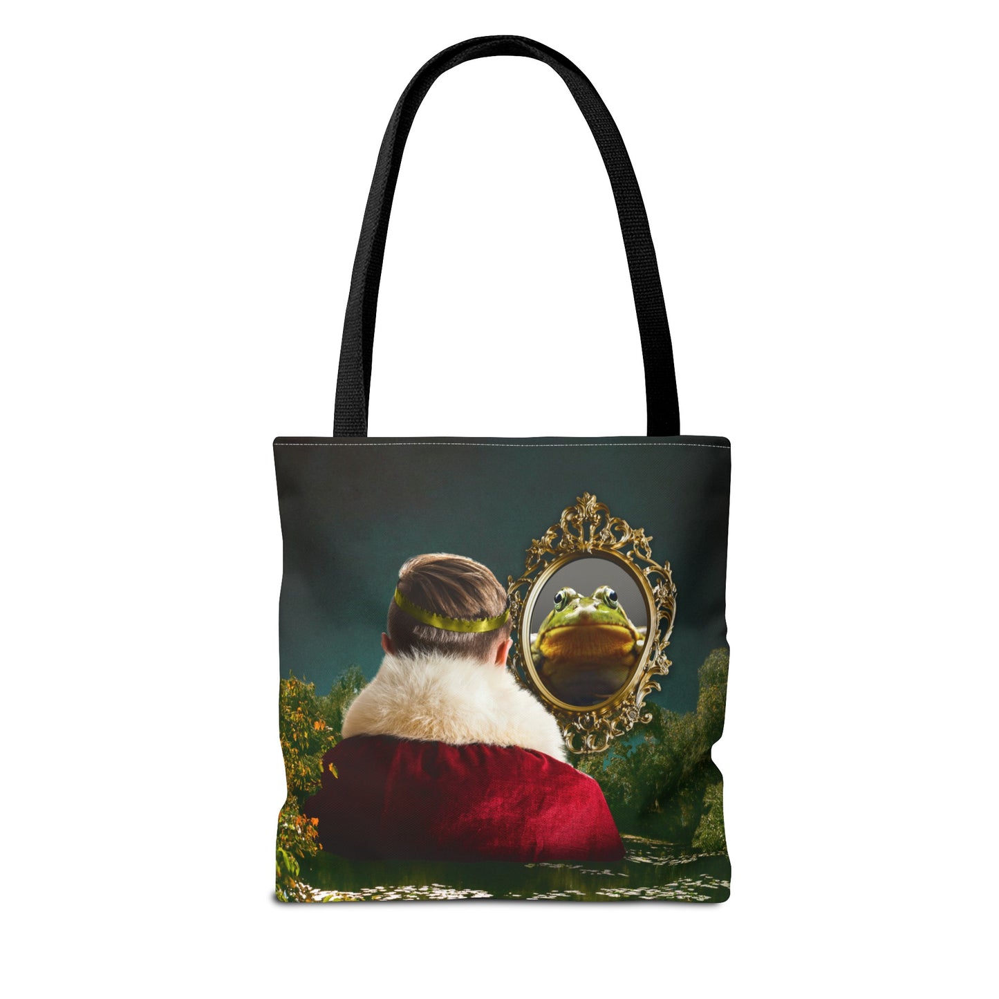 Frog Prince Reflection Tote Bag - Mystic Wetlands Collage Art Print