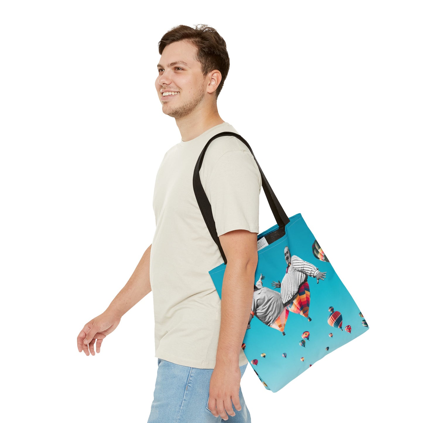 Whimsical Tote Bag with Surreal Art Print - Up Up & Away - Captivating Figures in Flight