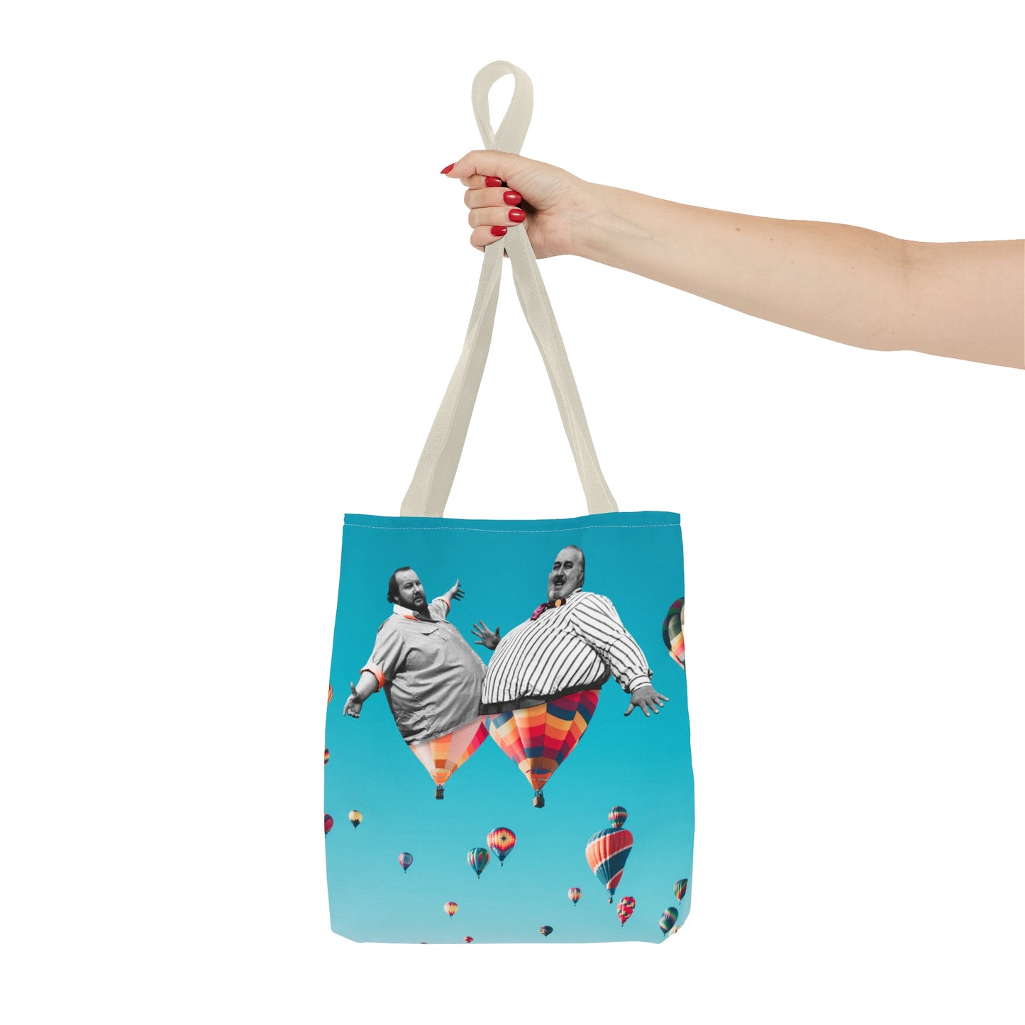 Whimsical Tote Bag with Surreal Art Print - Up Up & Away - Captivating Figures in Flight